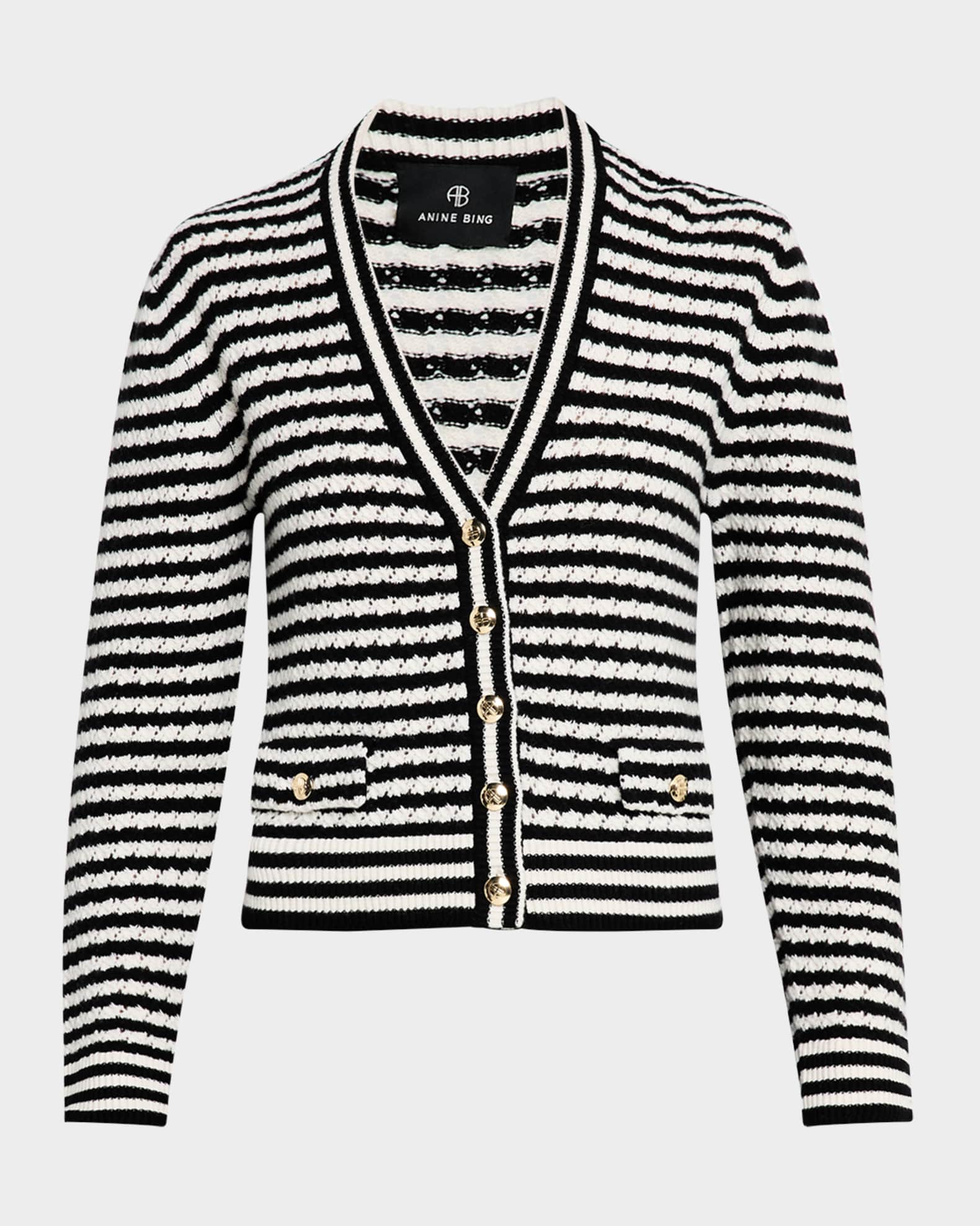送料無料 ギフト Gwen BING ANINE Striped Marcus Neiman | Cardigan Wool-Cashmere トップス