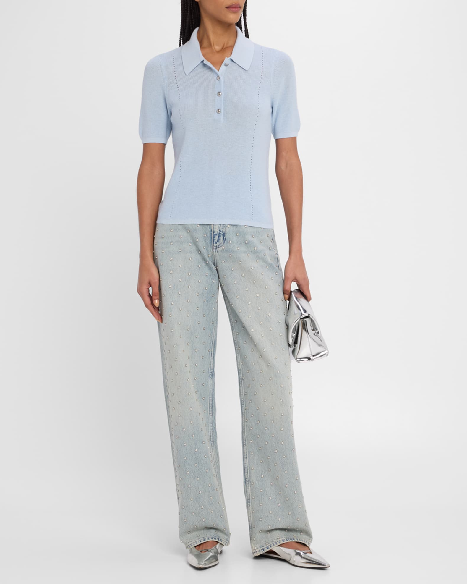 Darcey Cotton-Cashmere Short-Sleeve Polo Sweater 1