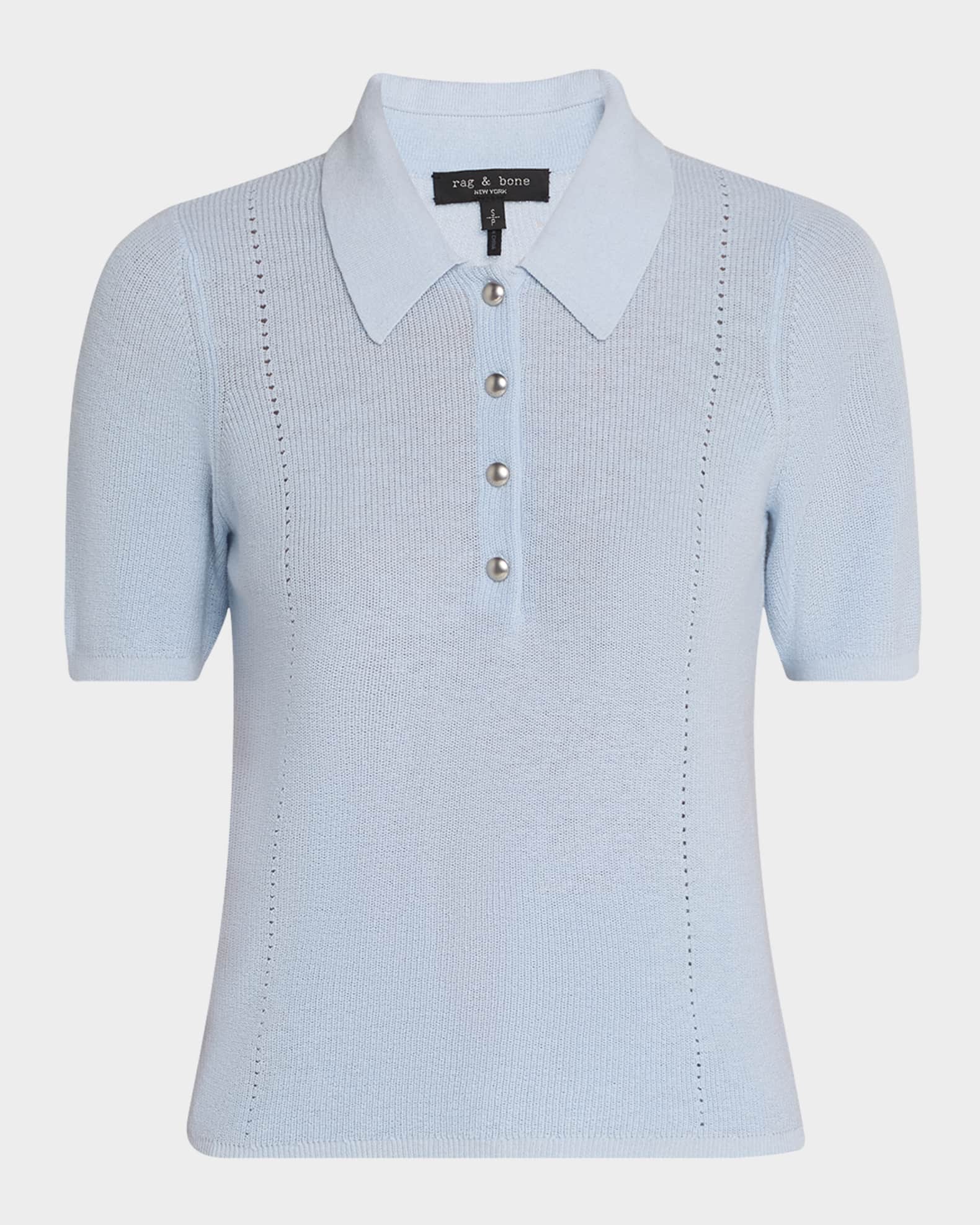 Darcey Cotton-Cashmere Short-Sleeve Polo Sweater 0