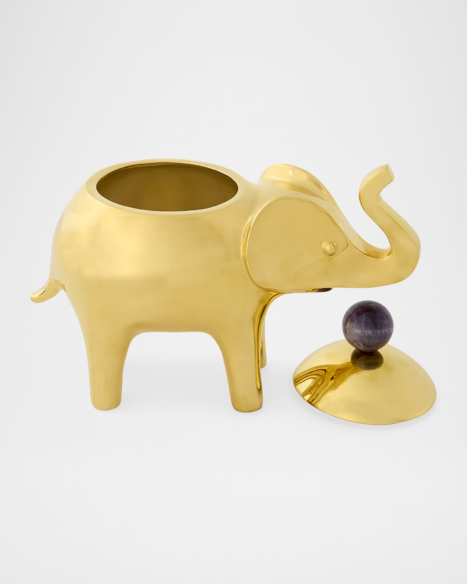 Brass Elephant Box with Amethyst Handle 1