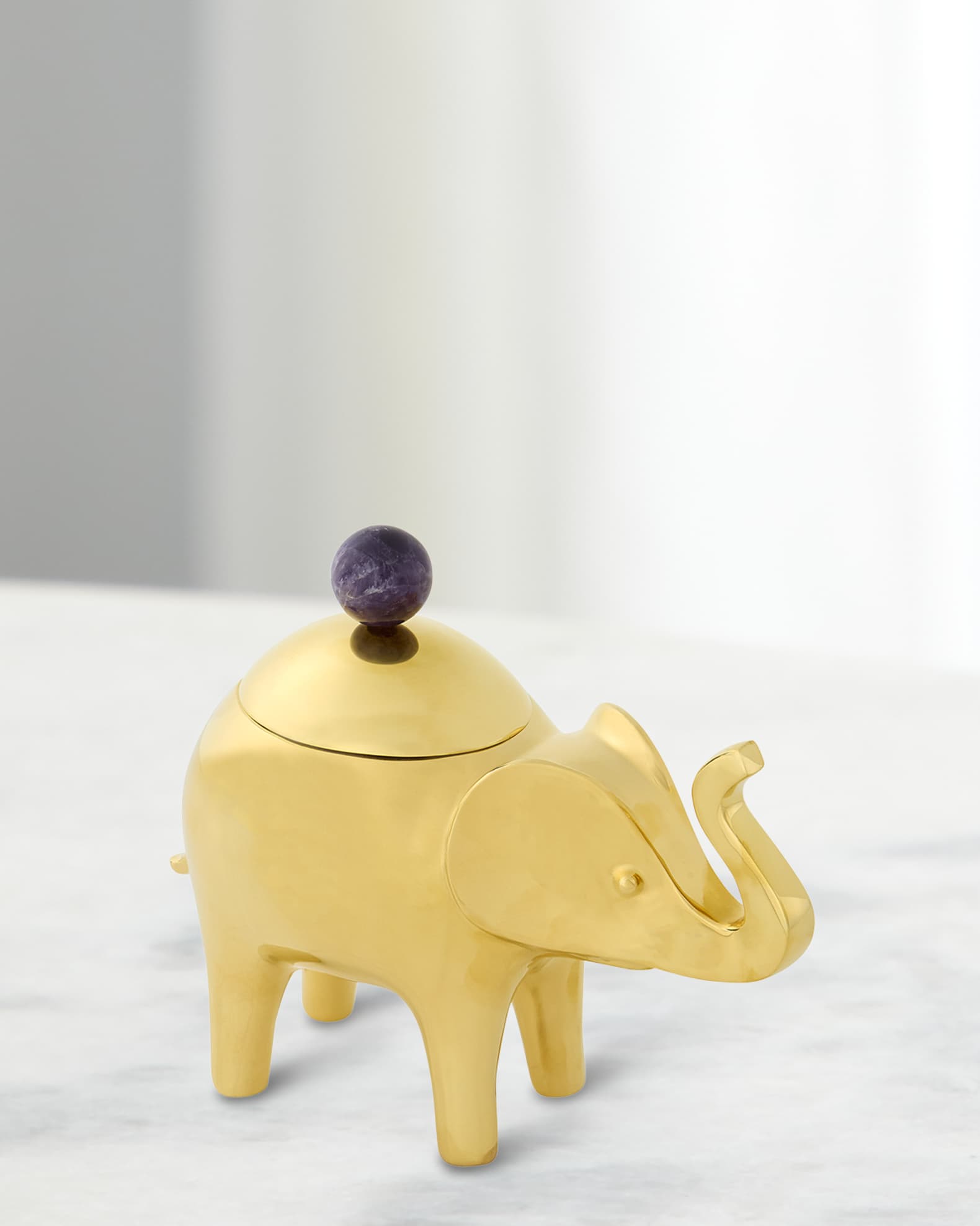 Brass Elephant Box with Amethyst Handle 0