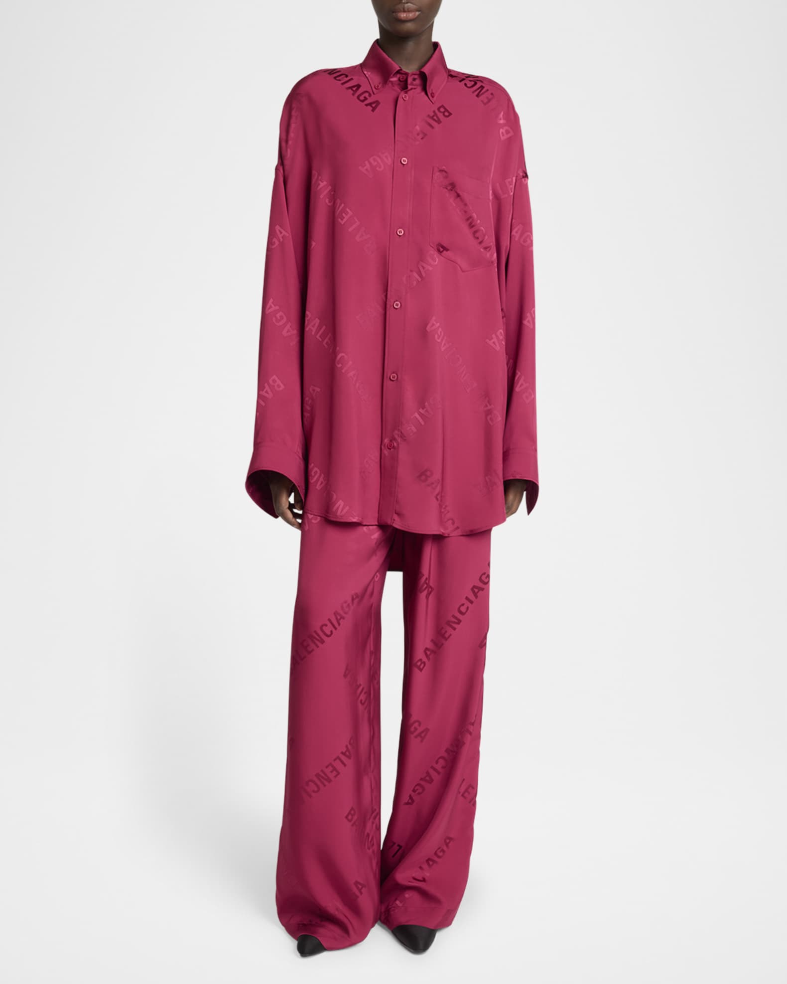 Balenciaga Logo Jacquard Wide-Leg Pajama Pants | Neiman Marcus