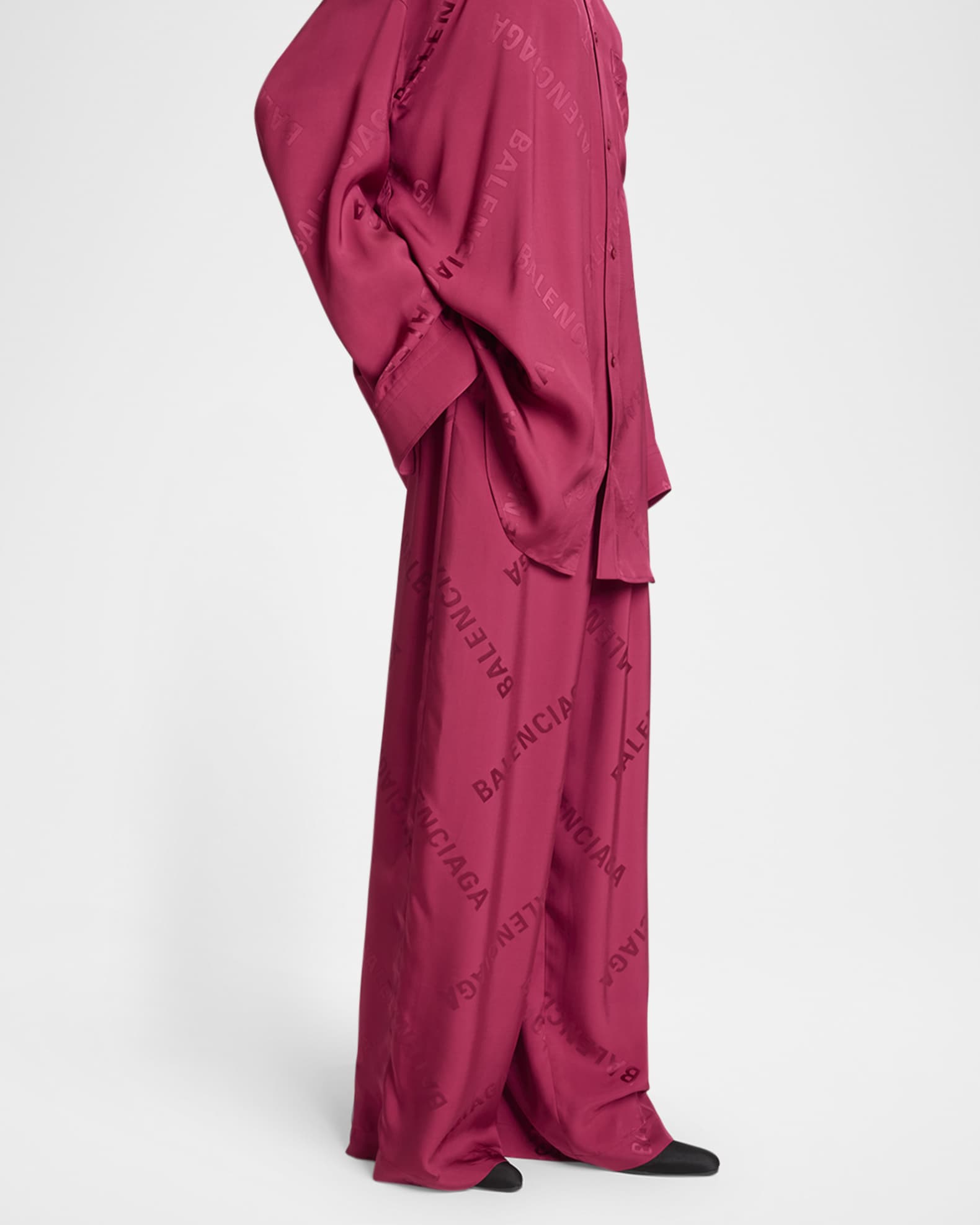 Balenciaga Logo Jacquard Wide-Leg Pajama Pants | Neiman Marcus