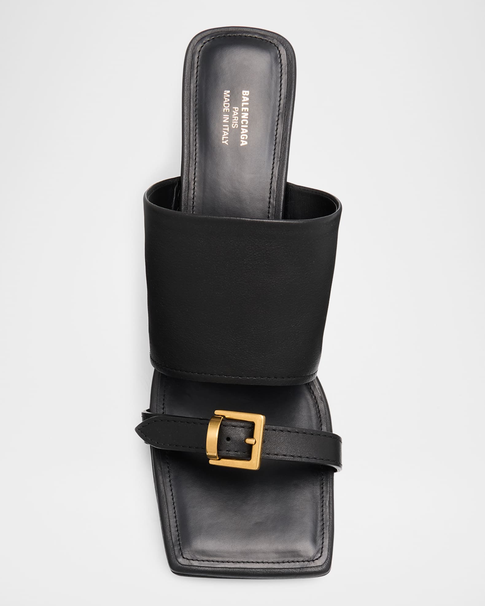 Balenciaga Bel Air Leather Buckle Mule Sandals | Neiman Marcus