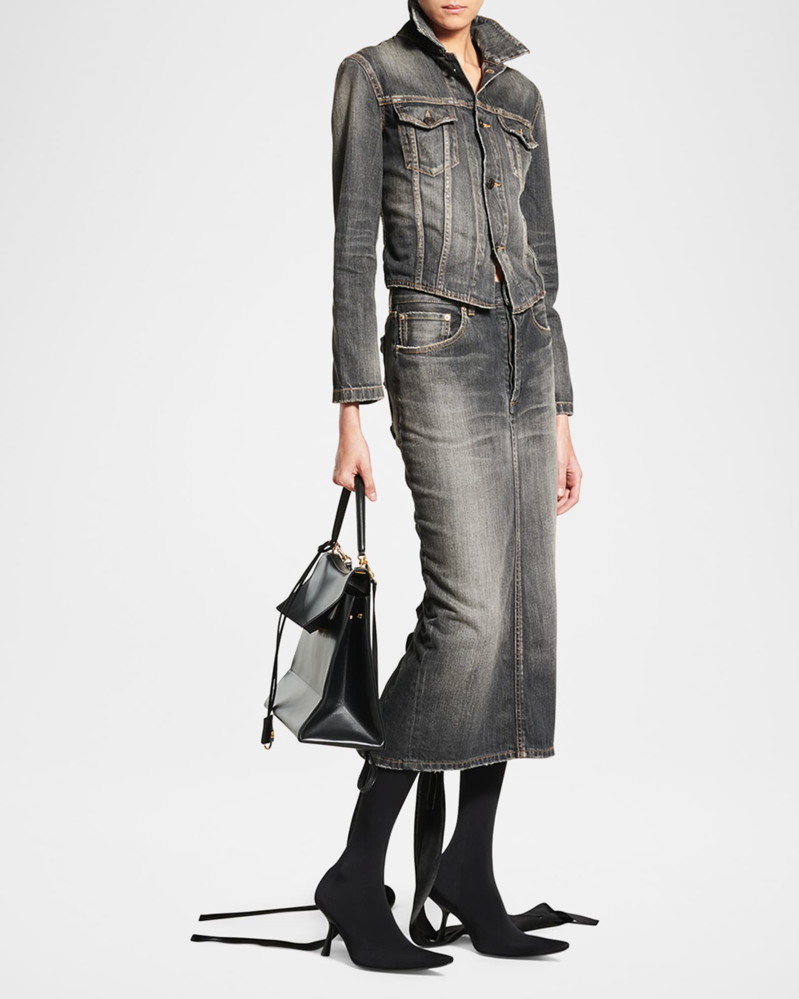 Lace-Up Denim Midi Skirt 1