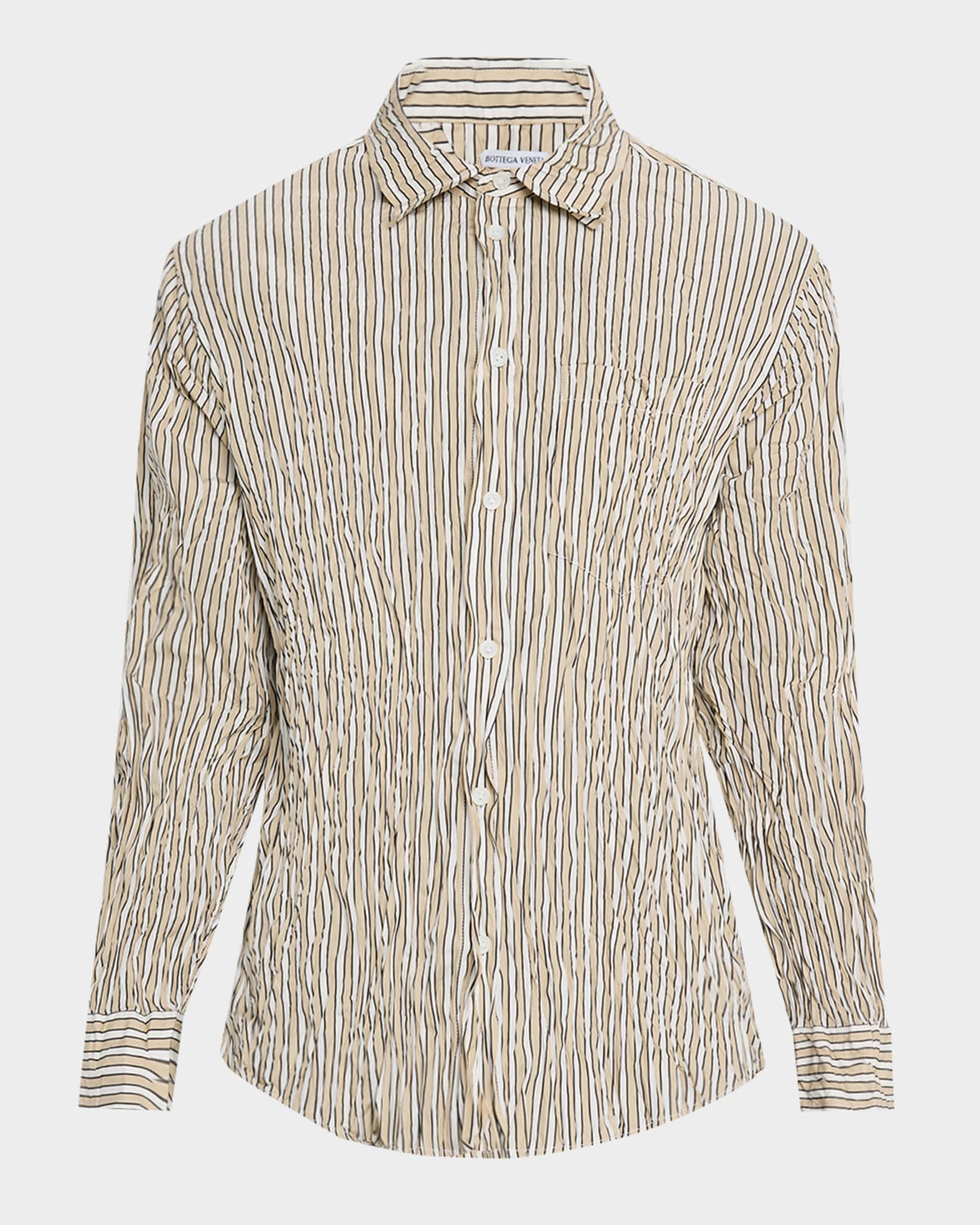 Men's Tricolor Stripe Crinkled Sport Shirt 0