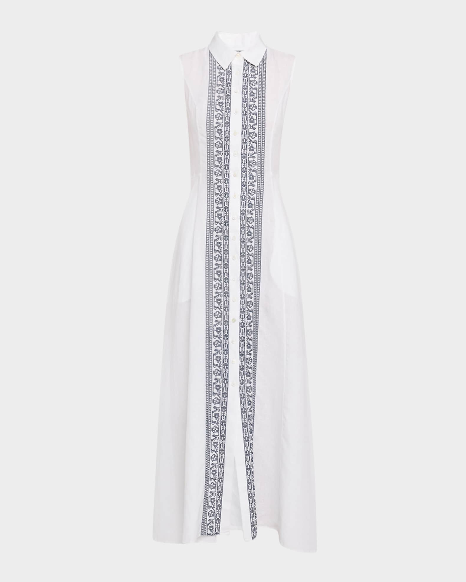 Carine Sleeveless Embroidered Maxi Shirtdress 0
