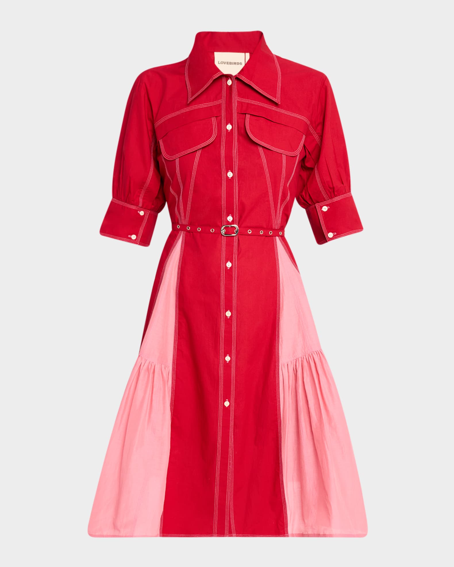 Peik Lin Topstitched Godet Shirtdress 0