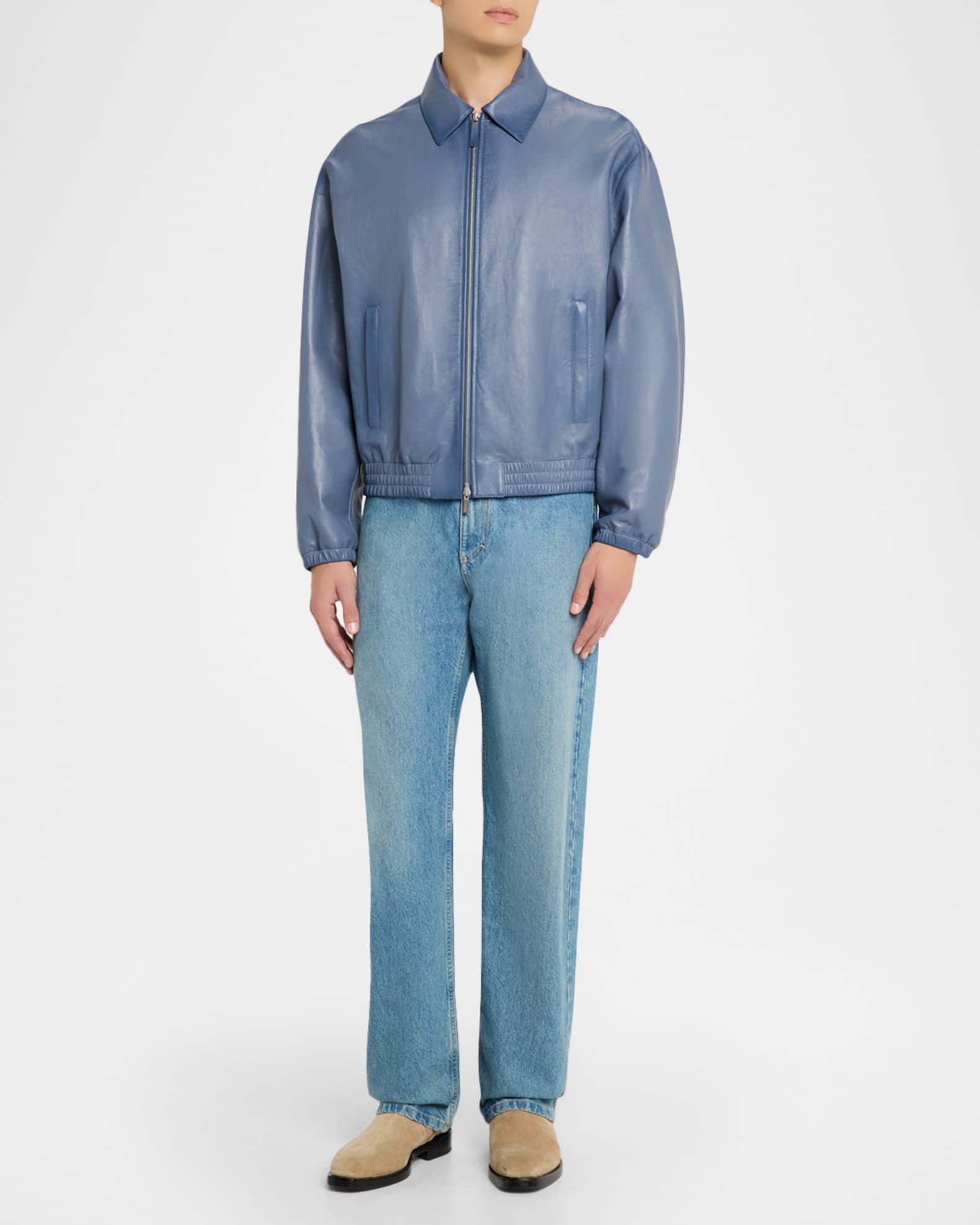 Ferragamo Men's Napa Leather Full-Zip Blouson | Neiman Marcus