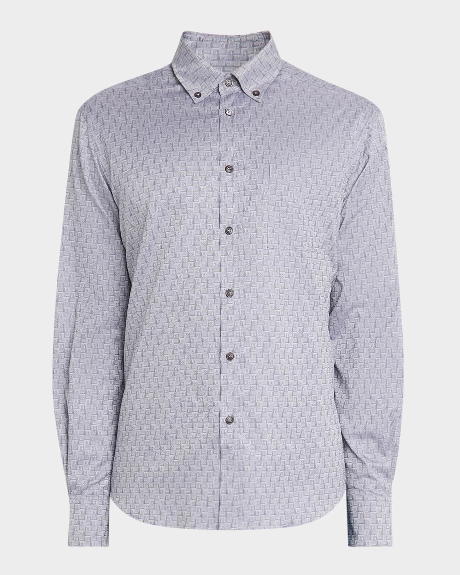 Ferragamo Men's Micro-Gancini Cotton Sport Shirt with Pocket