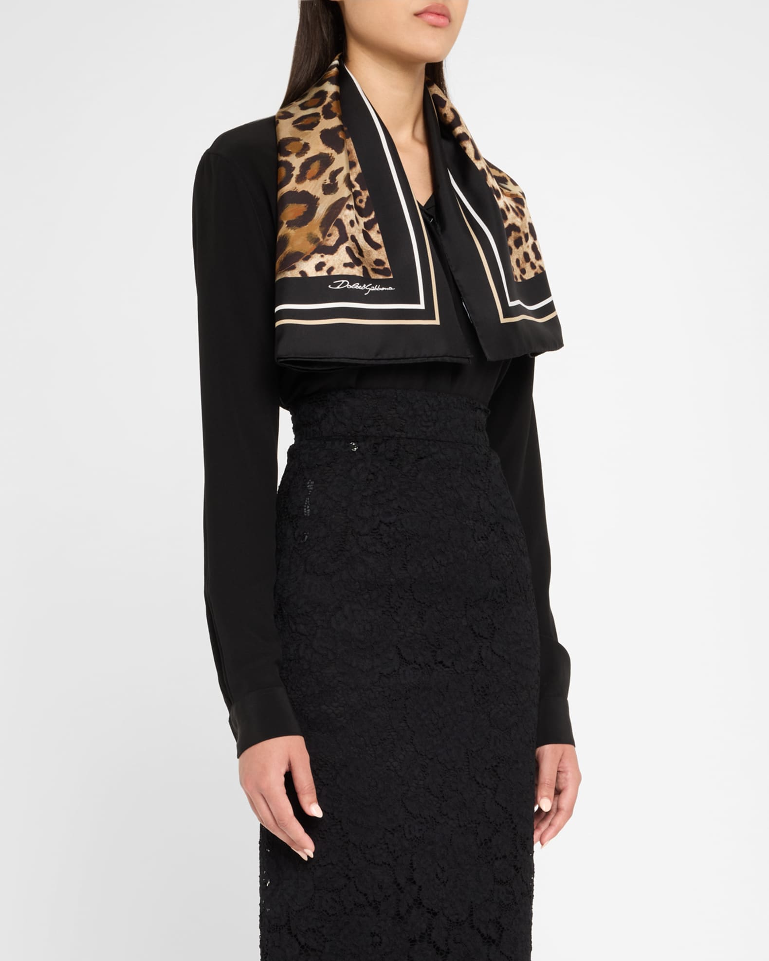 Dolce&Gabbana Leopard-Print Silk Twill Foulard Scarf | Neiman Marcus