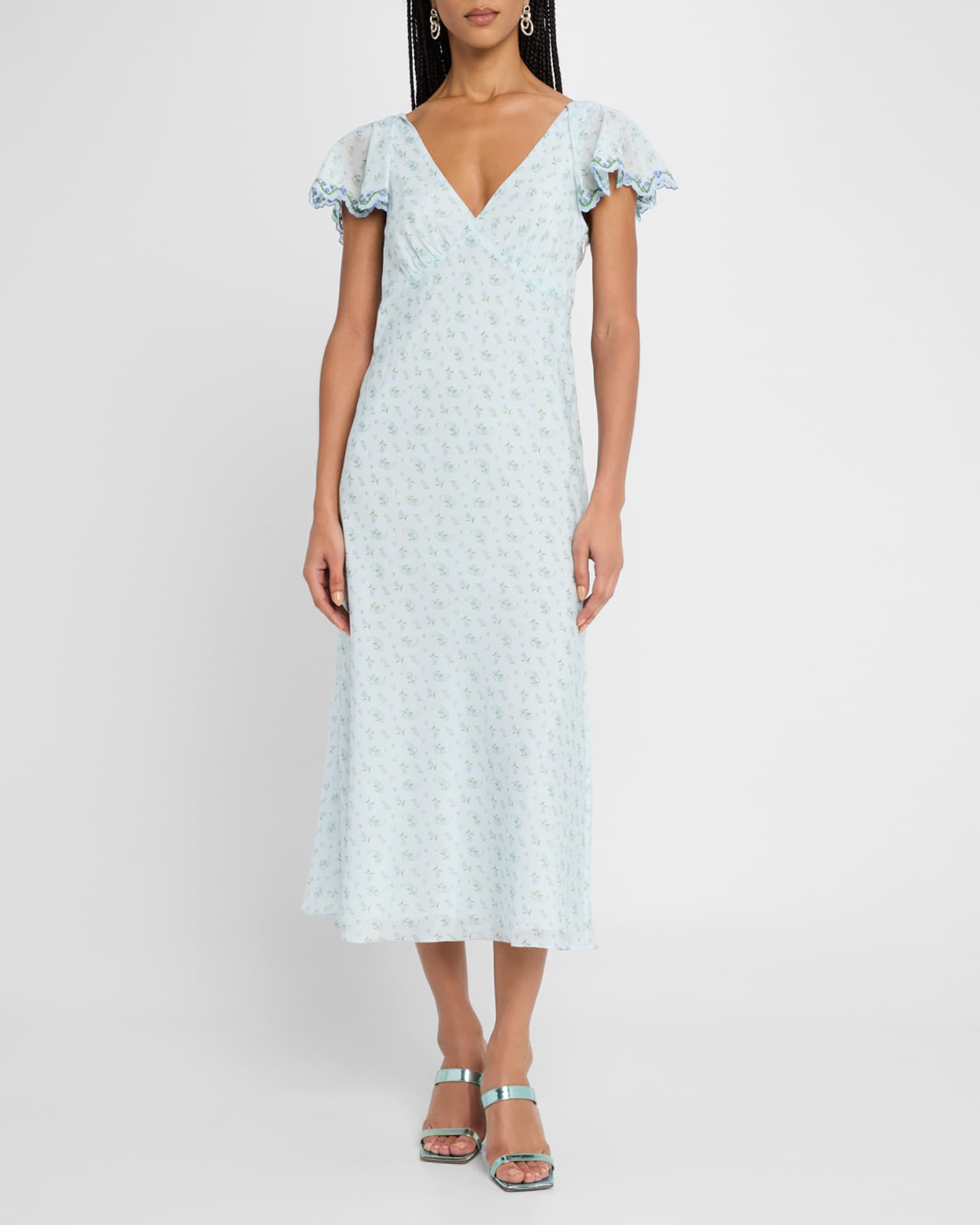 Mia Floral Flutter-Sleeve Midi Dress - Thumbnail 2