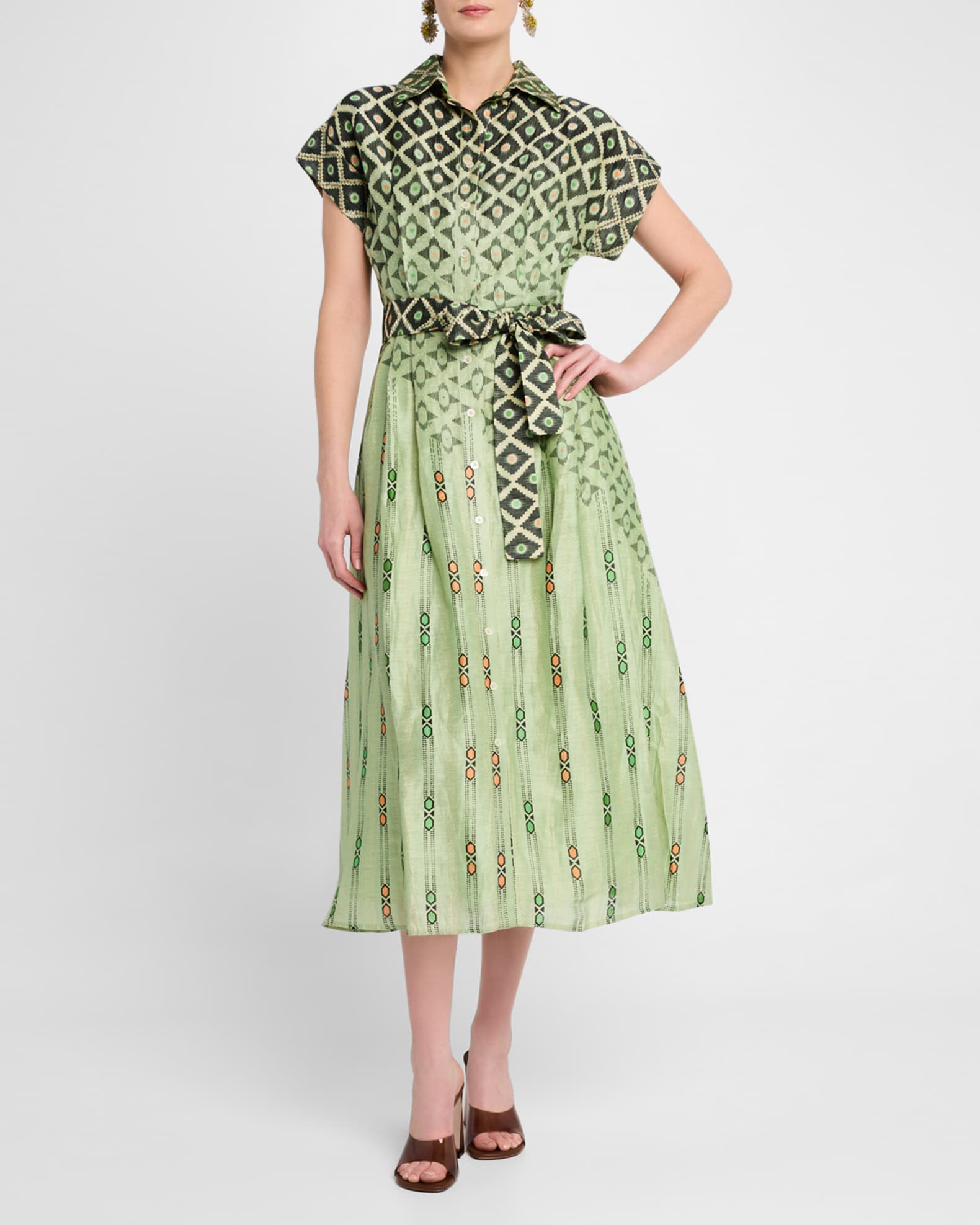 Evelina Hexahue Matcha Midi Shirtdress 1