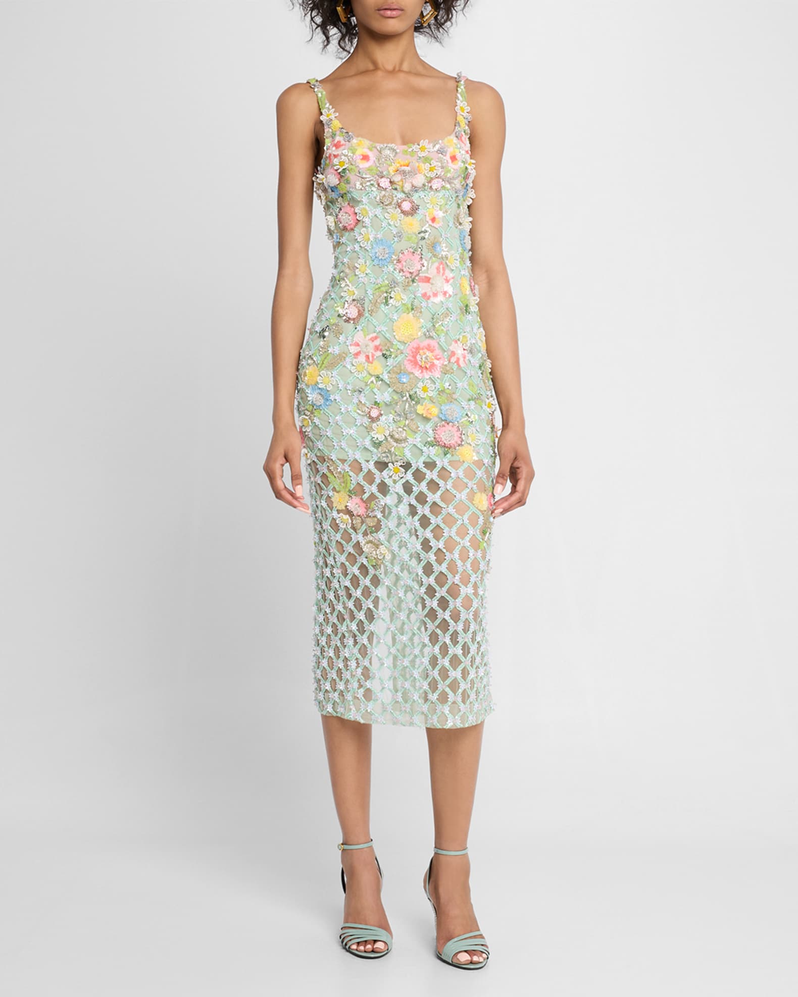 Classic Silhouette Greenery-Embellished Midi Dress