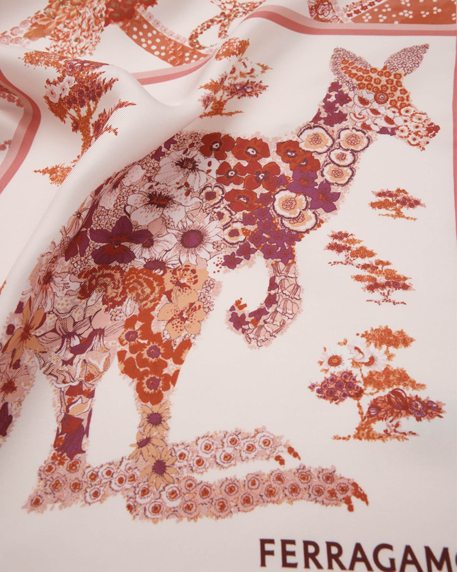 Ferragamo Rosa Patchwork Print Silk Foulard Scarf | Neiman