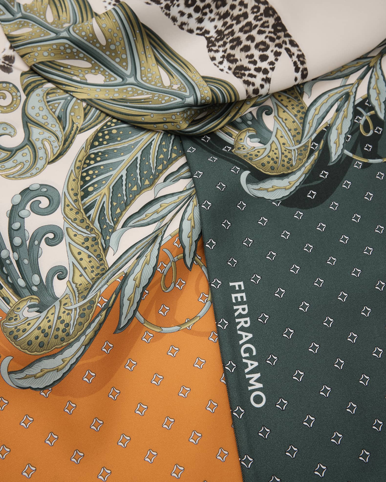 Ferragamo Botanical Animal-Print Silk Scarf | Neiman Marcus