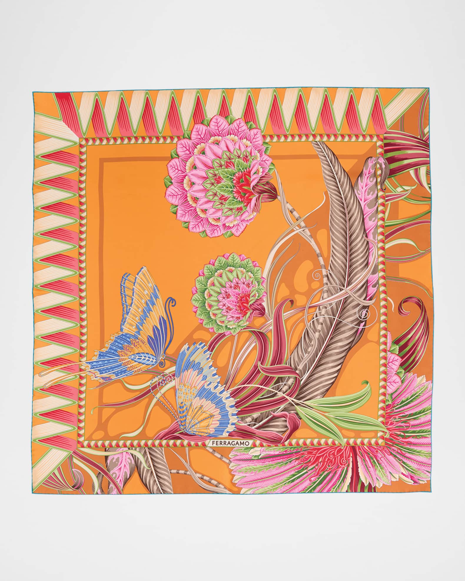 Giadafly Arancio Print Silk Foulard Scarf 0