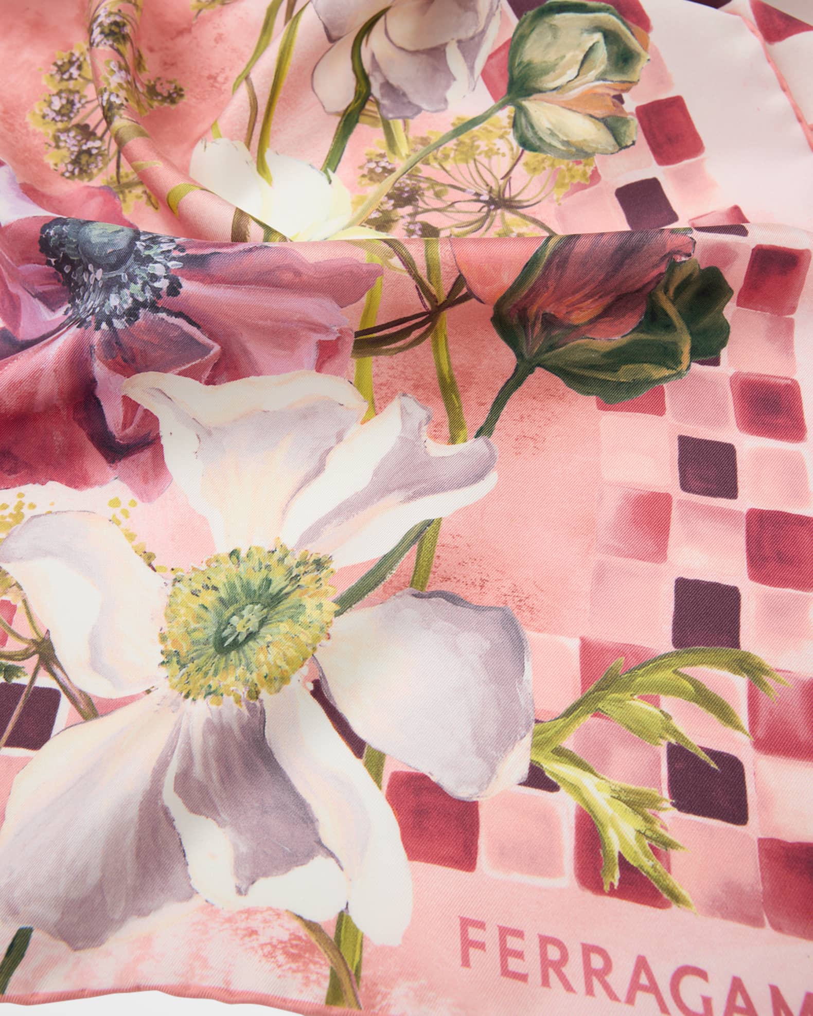Rosa Flower Print Silk Foulard Scarf 1