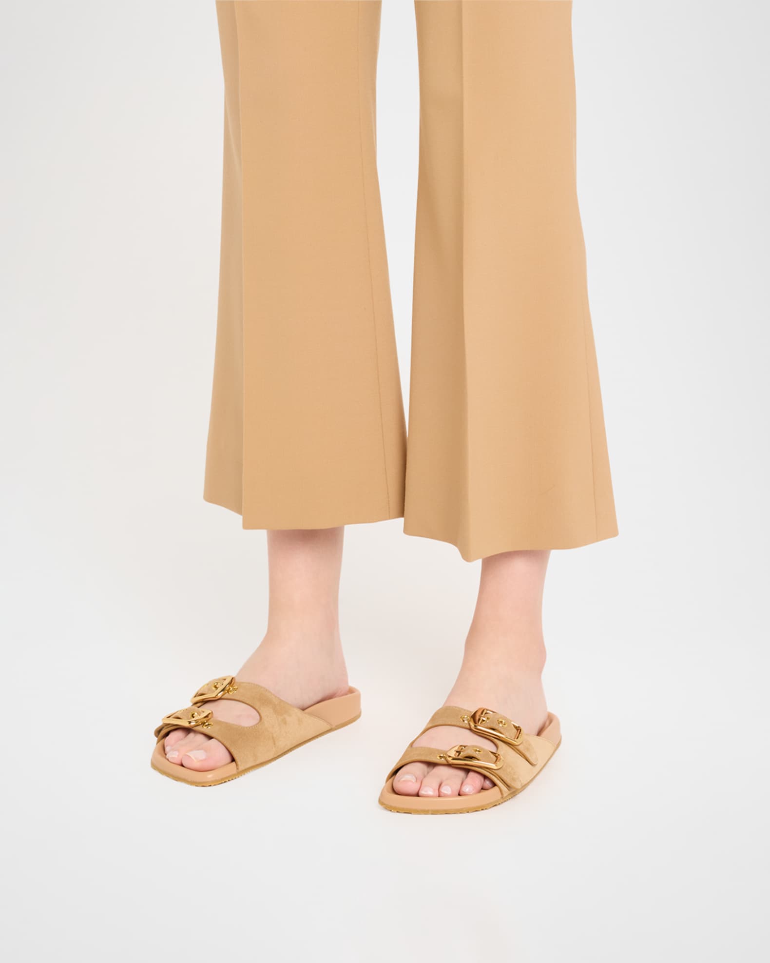 Chloe Polly Suede Dual-Buckle Slide Sandals | Neiman Marcus