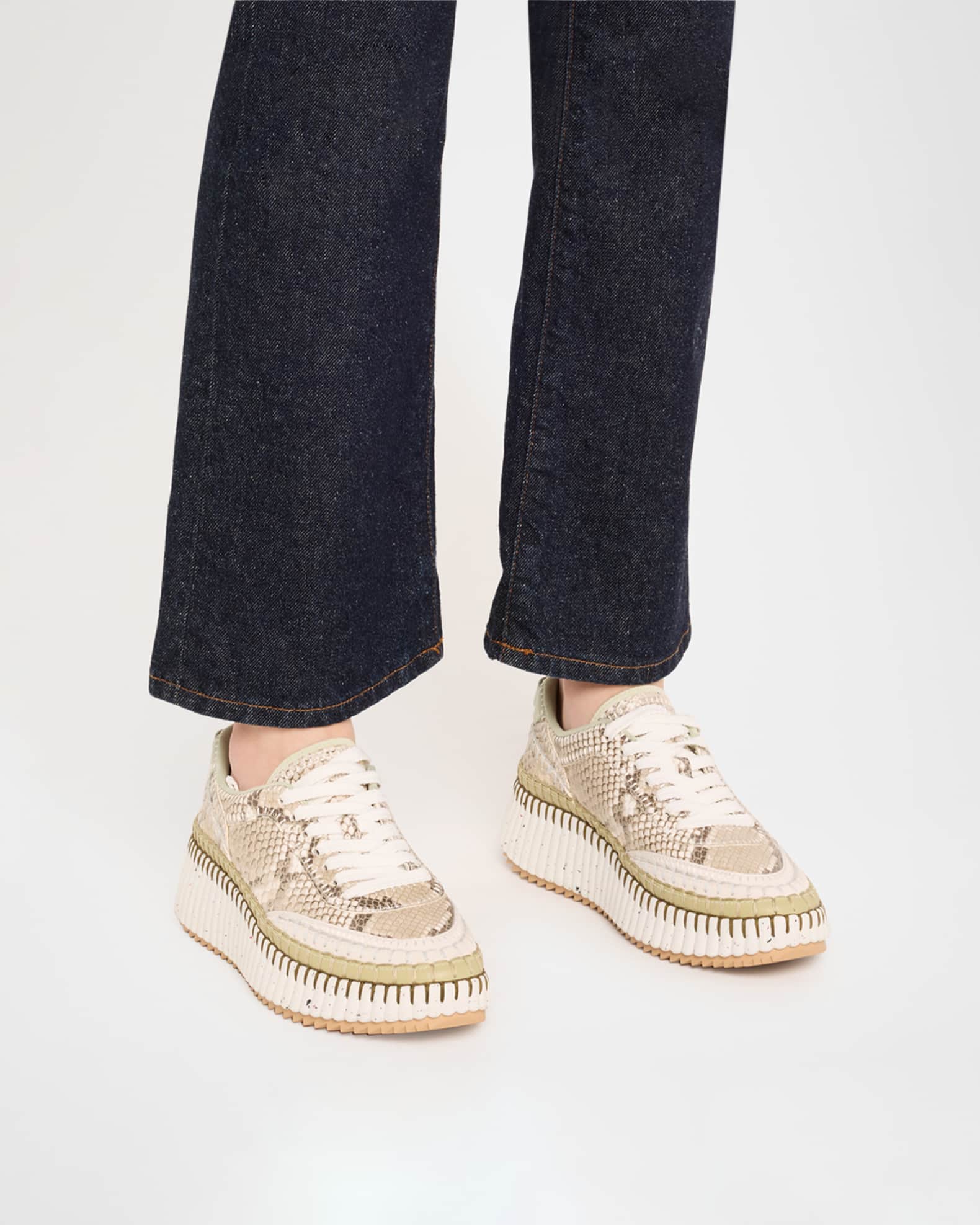 Nama Python-Print Leather Stitch Walking Sneakers 1