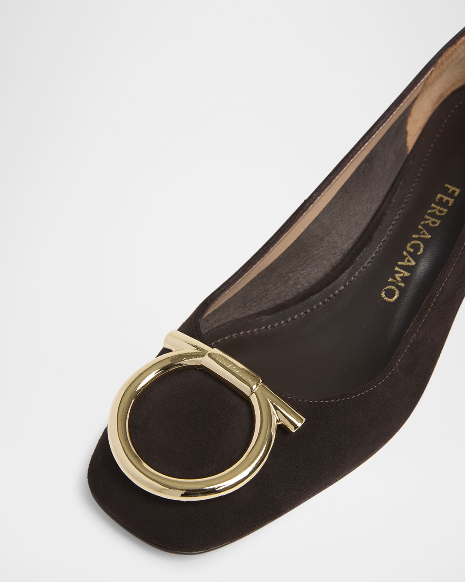 Ferragamo Mara Suede Gancini Block-Heel Pumps | Neiman Marcus