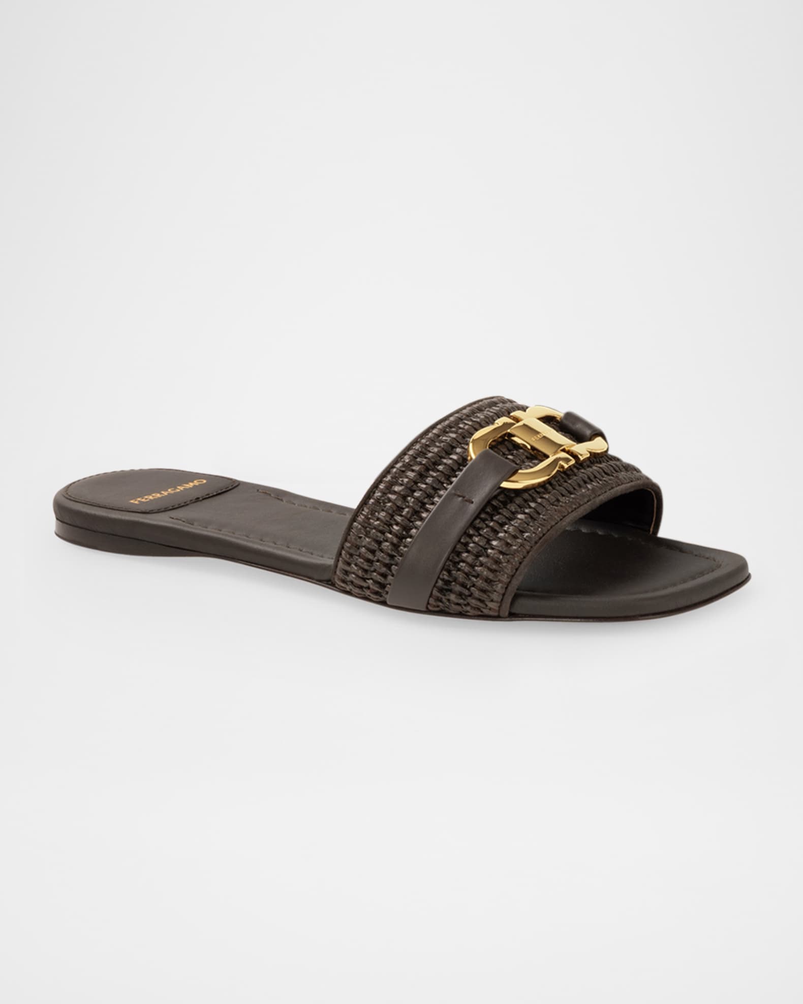 Leah Gancini Bit Raffia Slide Sandals 1