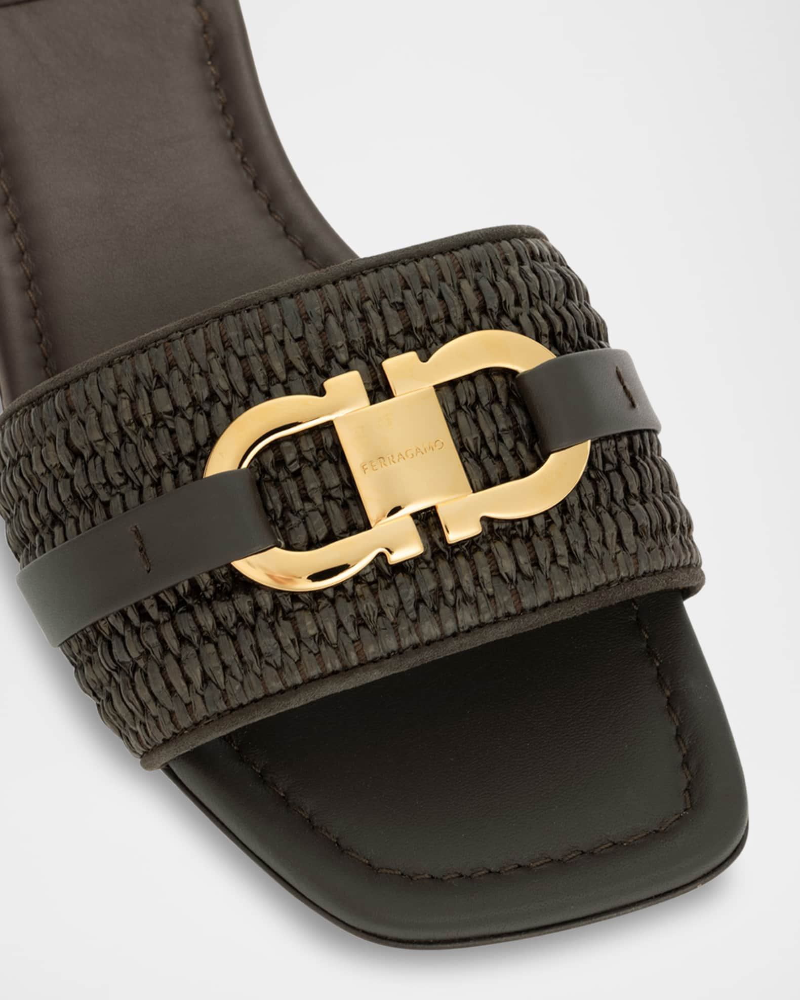 Ferragamo Leah Gancini Bit Raffia Slide Sandals | Neiman Marcus