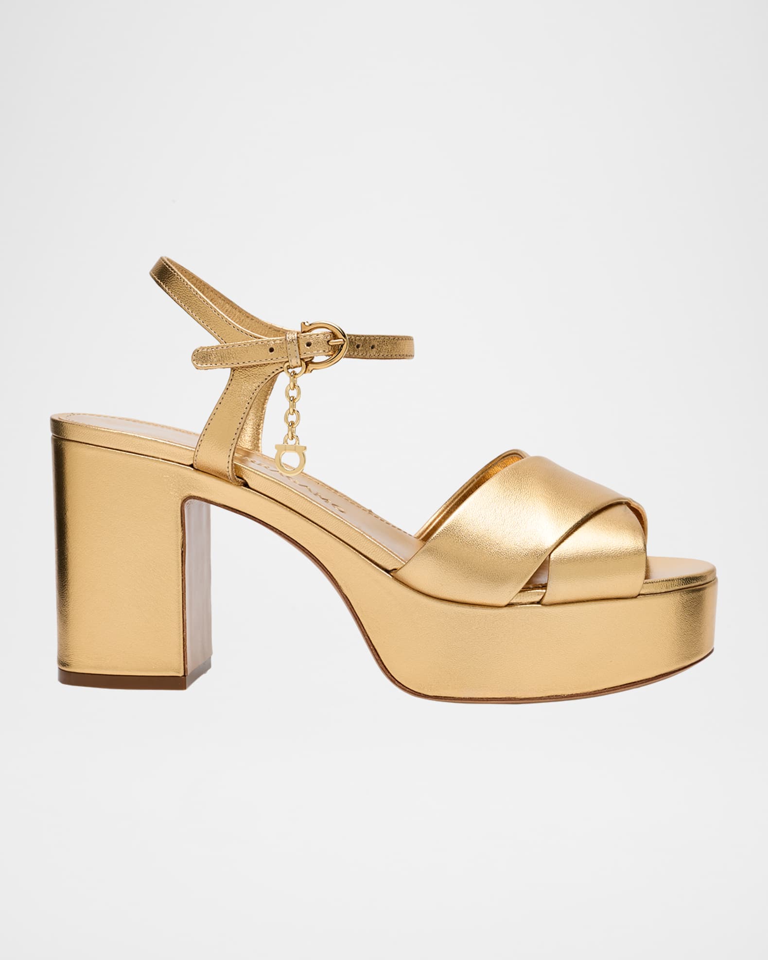 Ferragamo Savia Metallic Leather Platform Sandals | Neiman Marcus