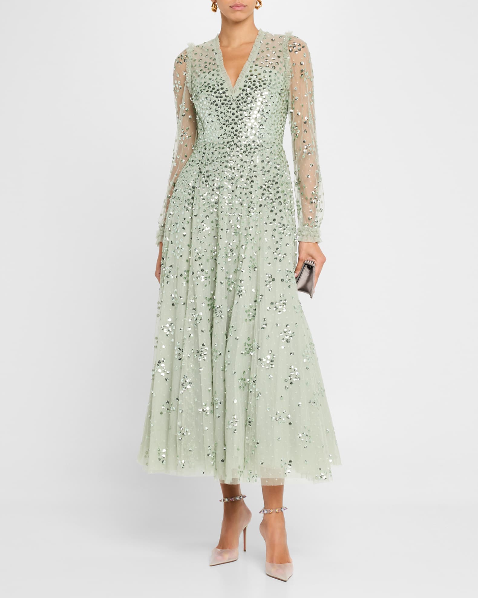 ワンピース NEEDLE & THREAD Tulle long dress with all-over sequins Tulle long dress with all-over sequins NEEDLE & THREAD