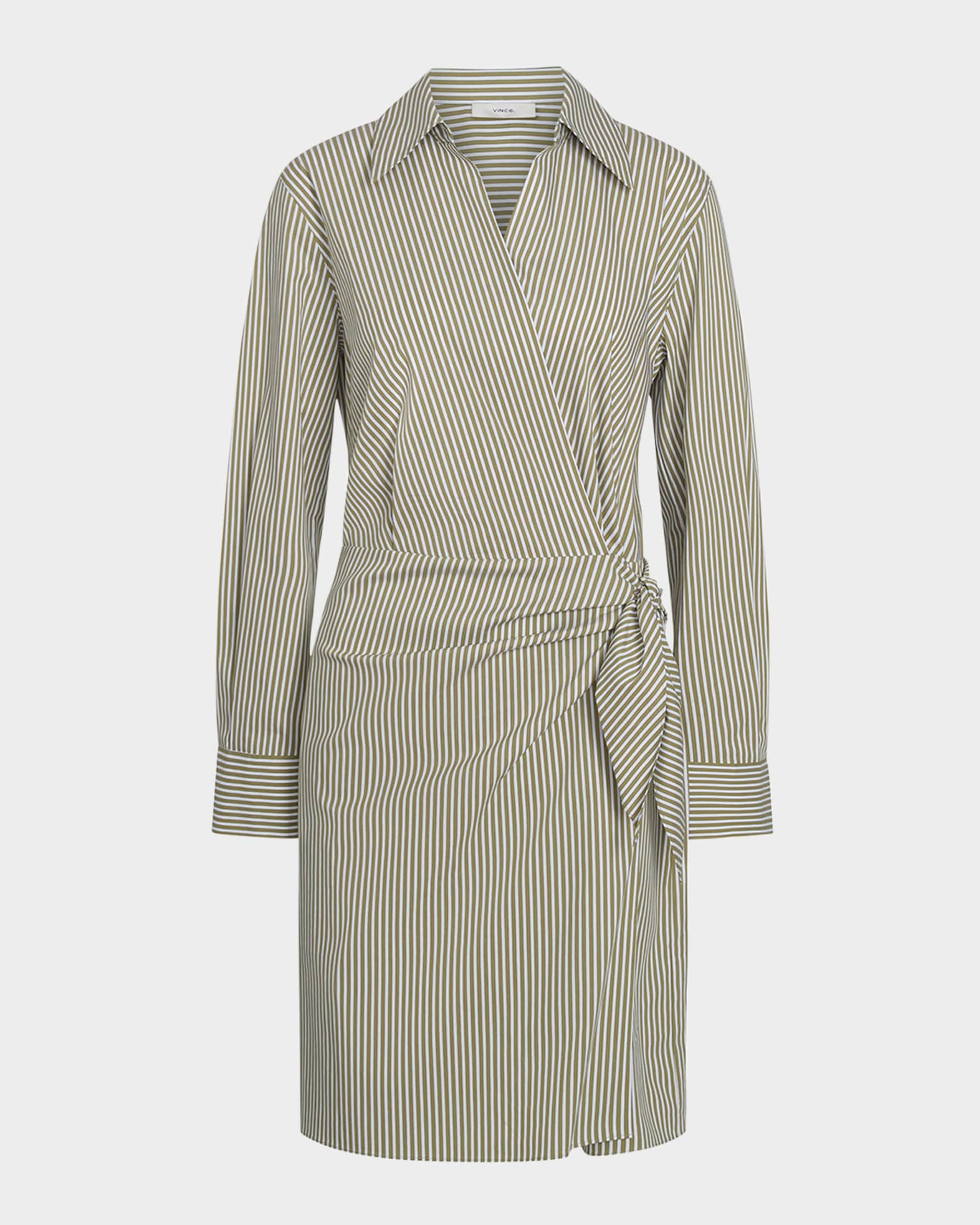 Furrow-Stripe Long-Sleeve Wrap Dress 0