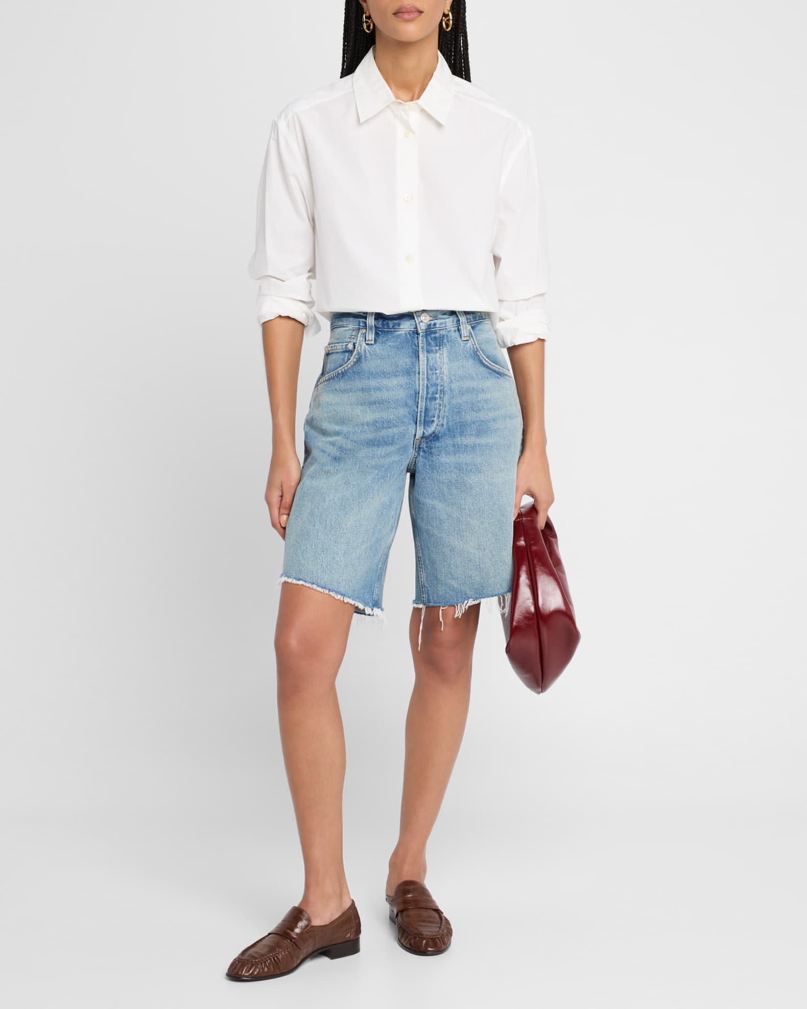 Ayla Frayed Long Denim Shorts 1