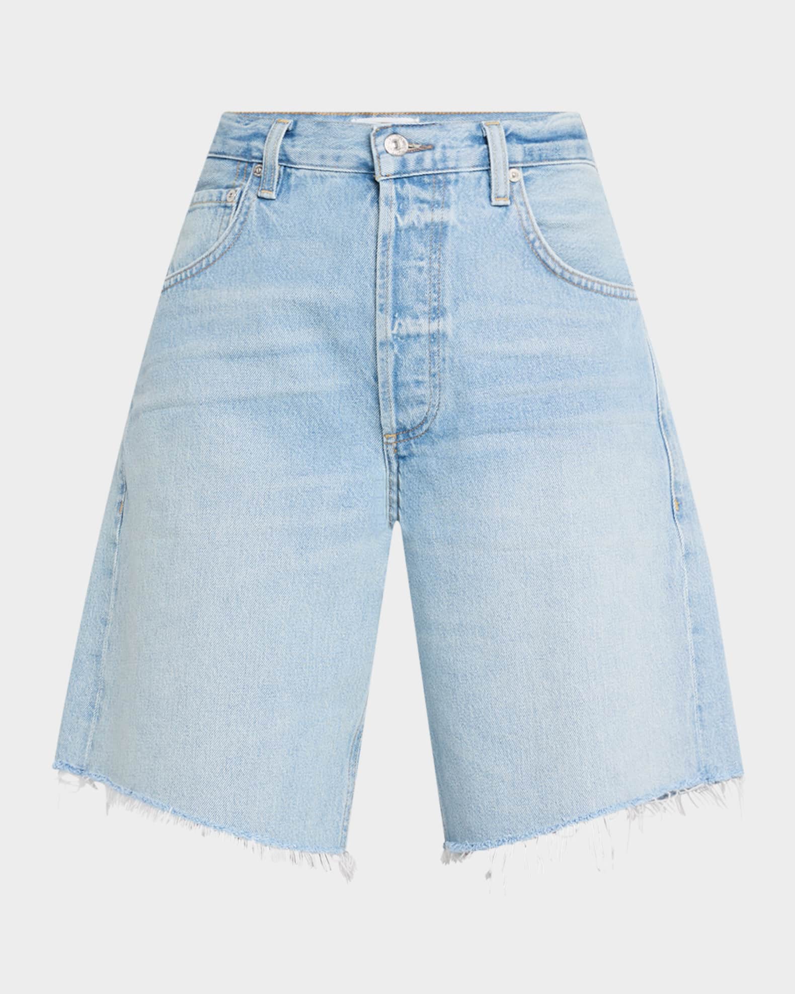 Ayla Frayed Long Denim Shorts 0