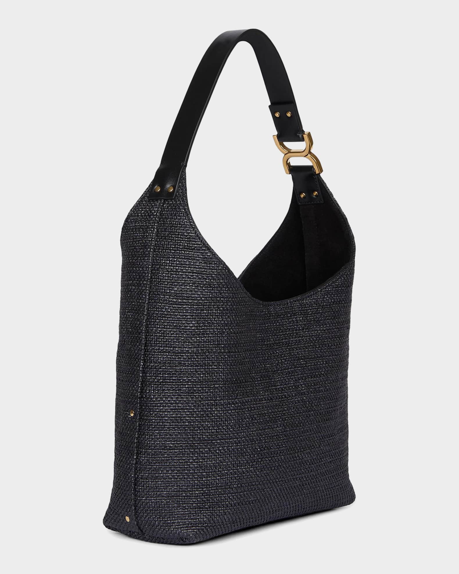 Chloe Marcie Shoulder Bag in Raffia Fabric and Leather | Neiman Marcus