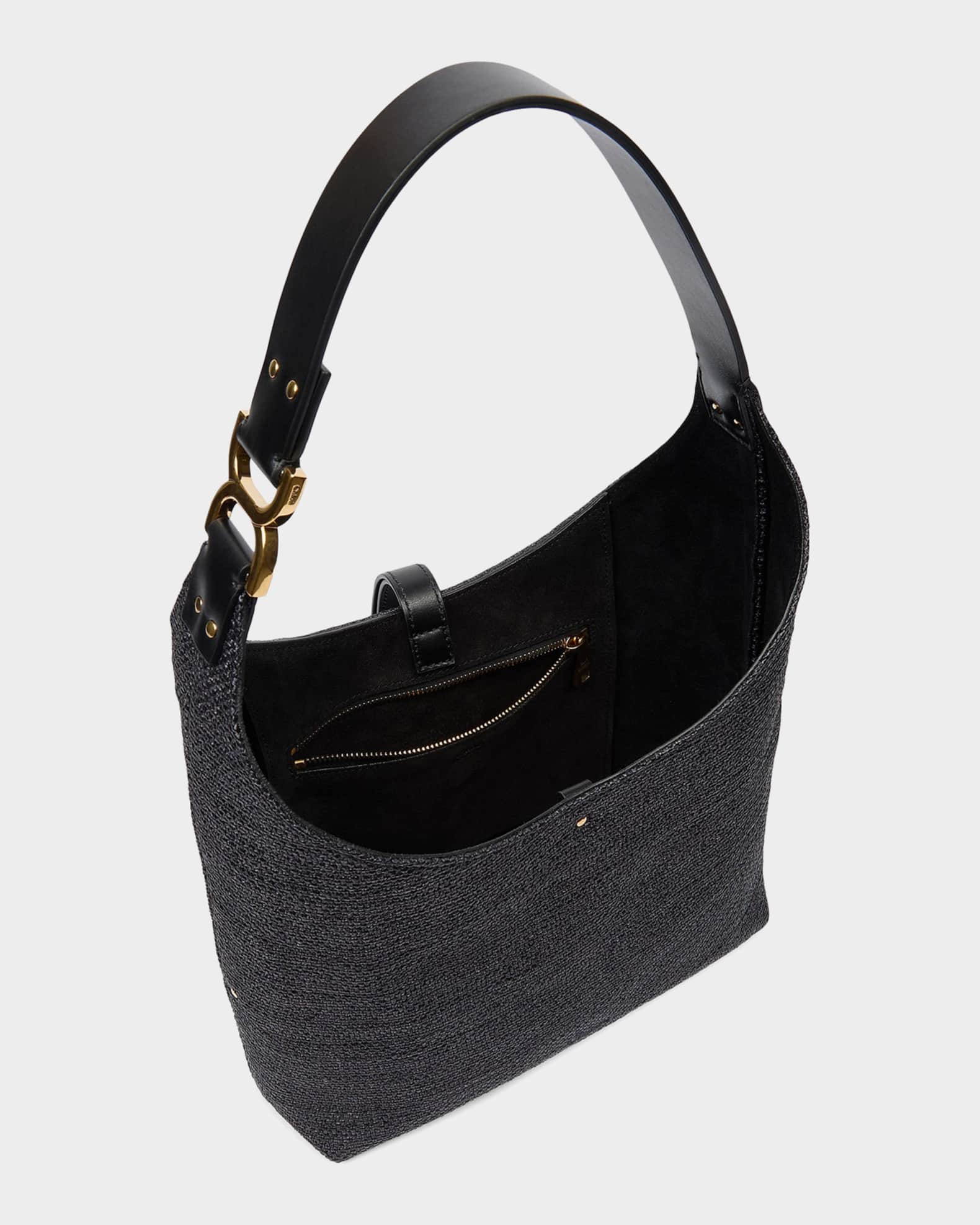 Chloe Marcie Shoulder Bag in Raffia Fabric and Leather | Neiman Marcus
