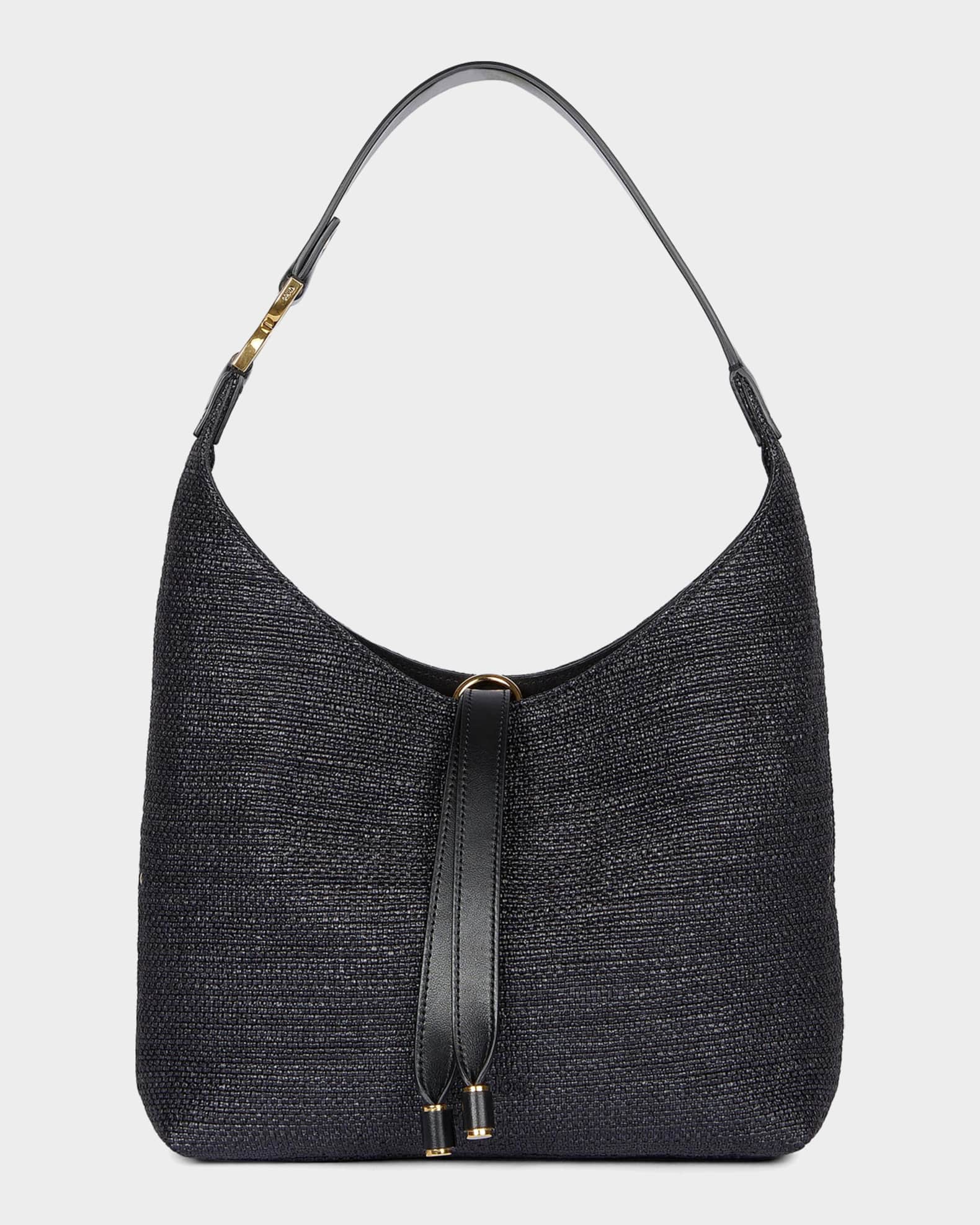 Chloe Marcie Shoulder Bag in Raffia Fabric and Leather | Neiman Marcus