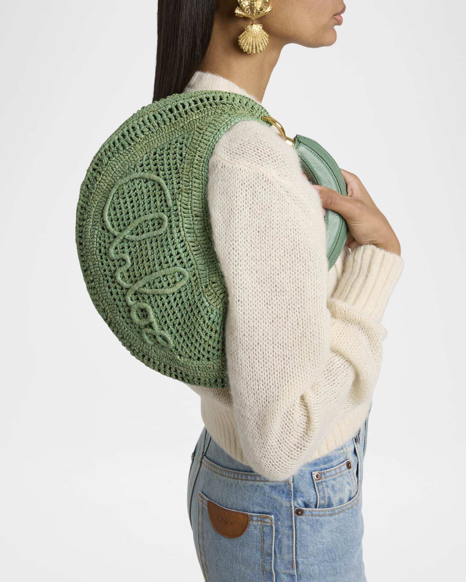 Summer Banana Top-Handle Bag in Crochet Fabric  1