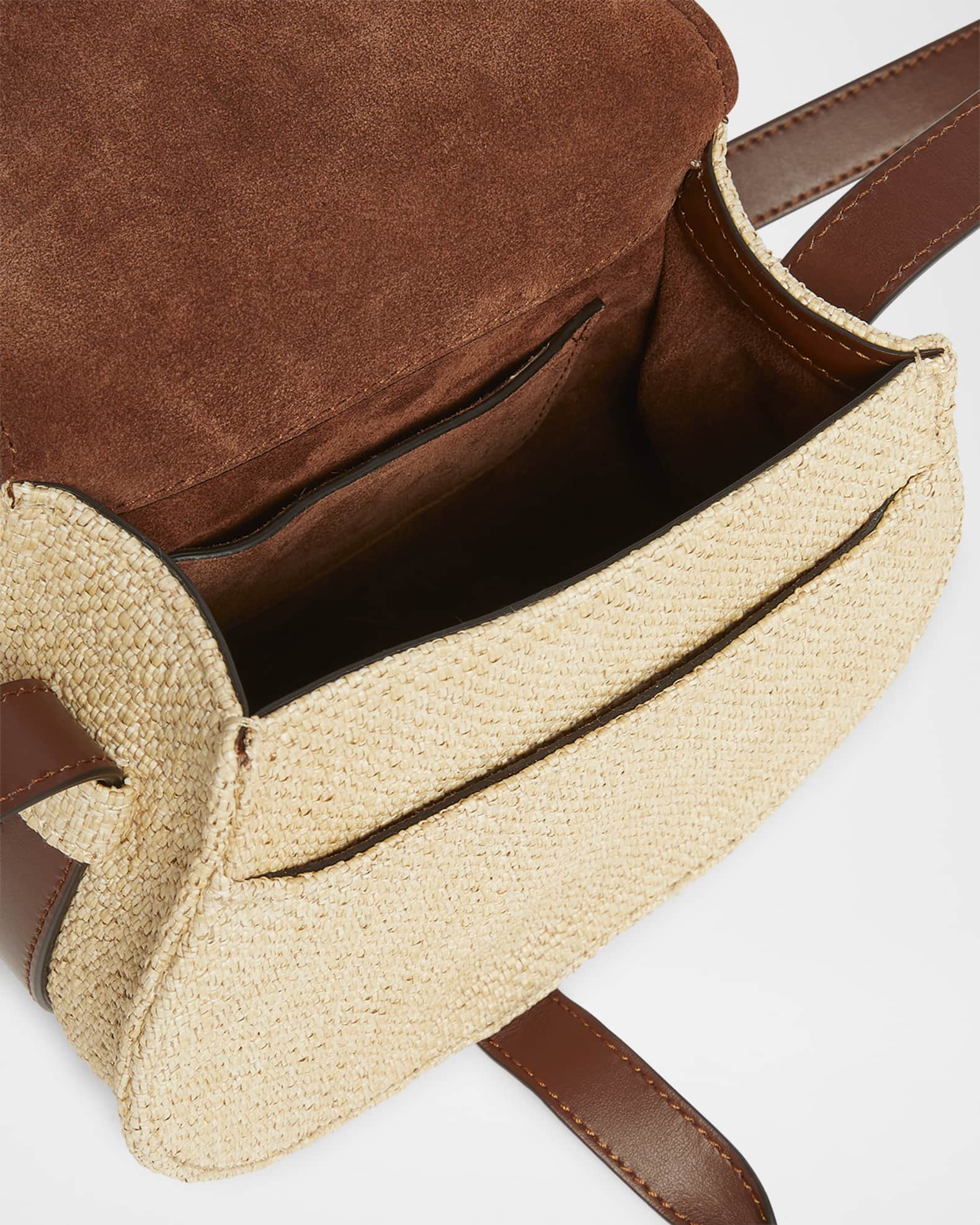 Chloe Marcie Flap Saddle Crossbody Bag in Raffia Fabric and