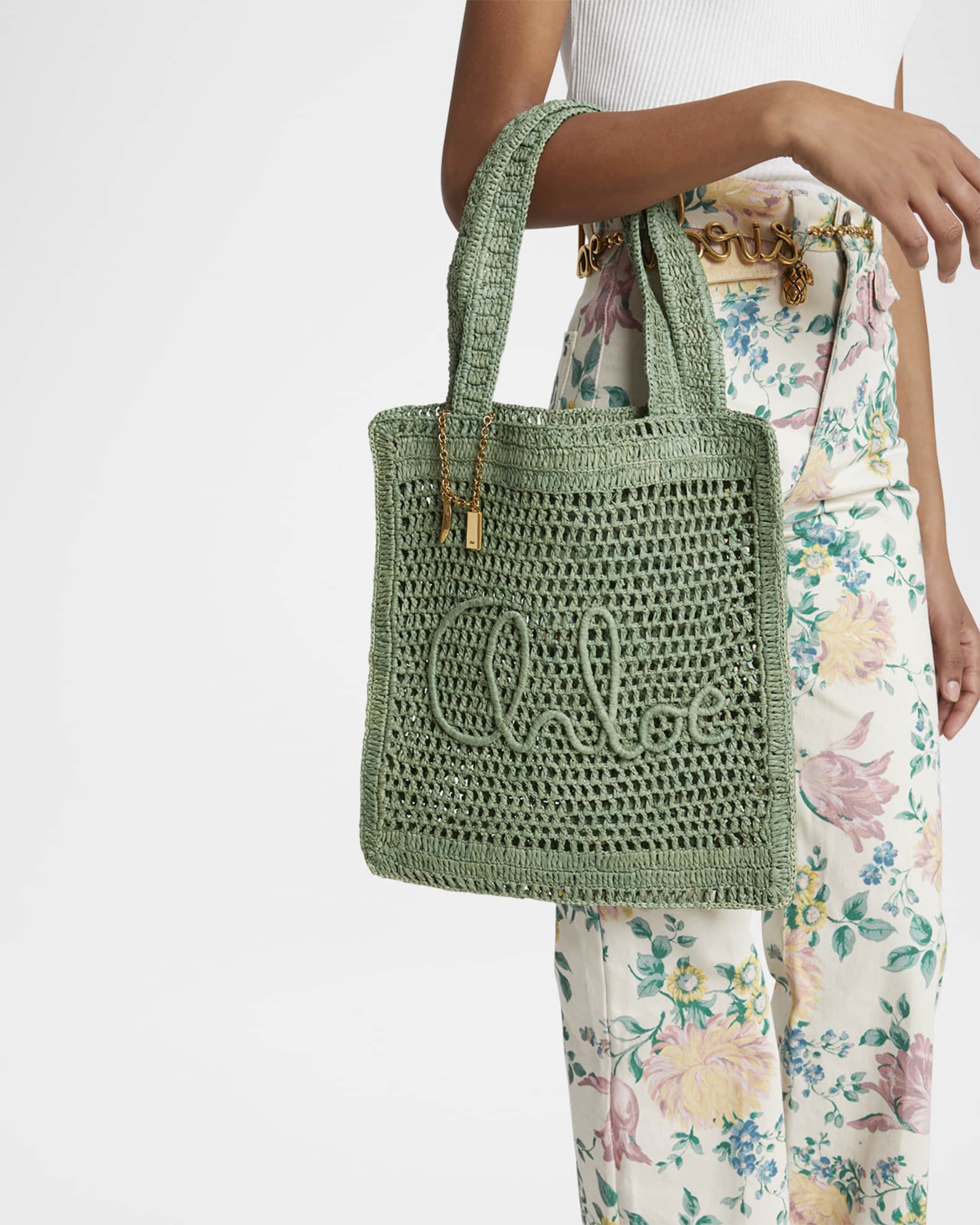 Chloe Summer Banana Tote Bag in Crochet Fabric | Neiman Marcus