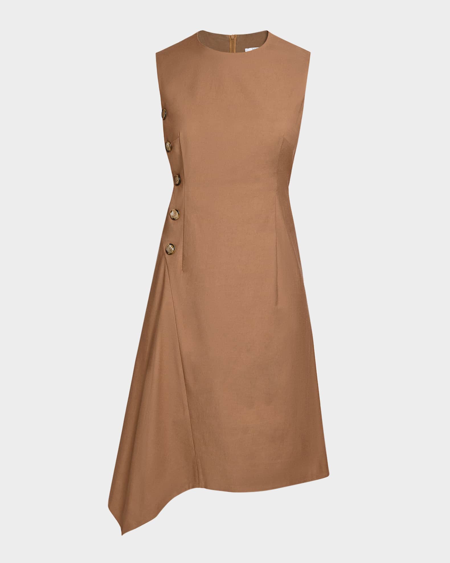 Becca Asymmetric Button-Waist Midi Dress 0