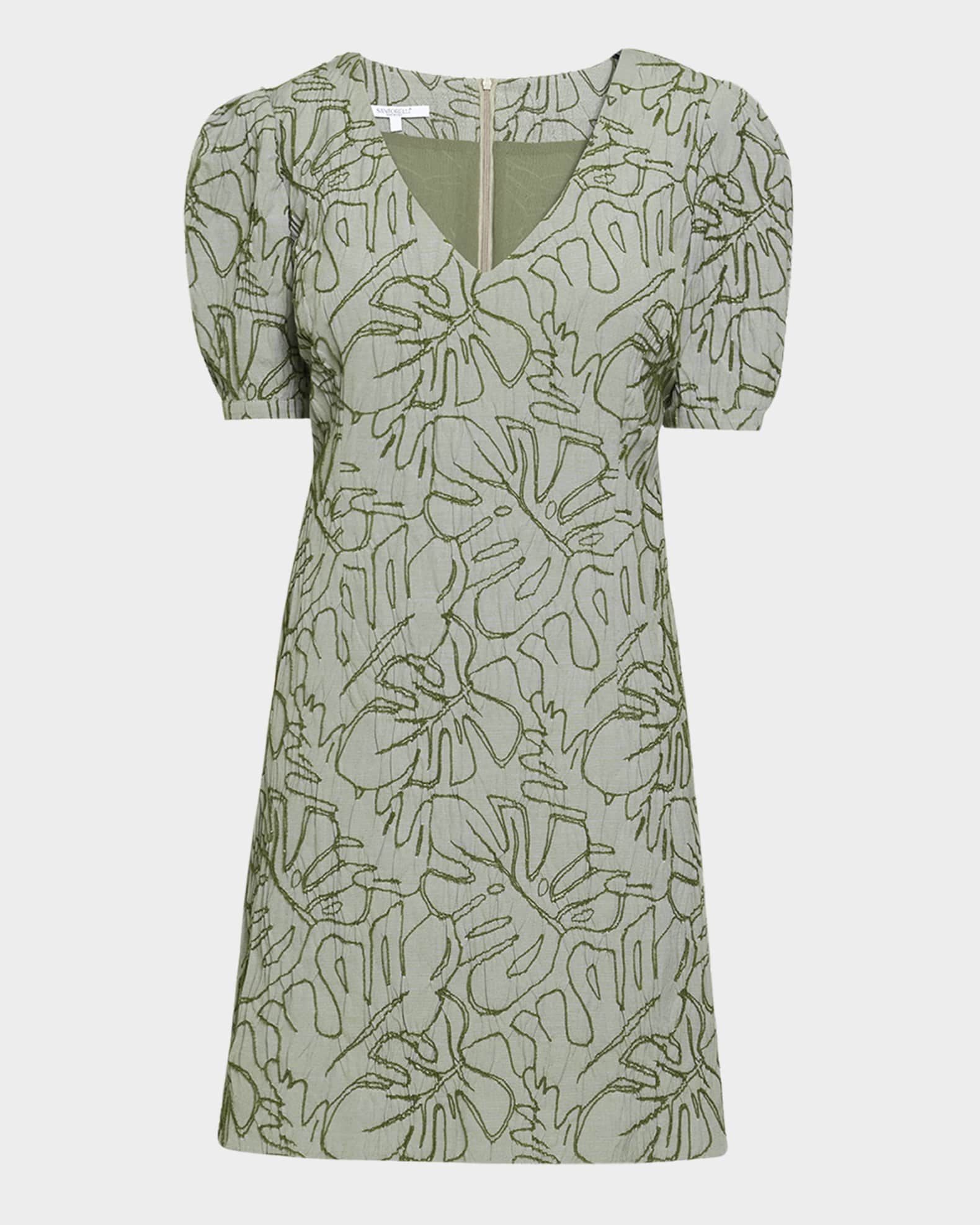 Embroidered A-Line Cotton Cloque Dress 0