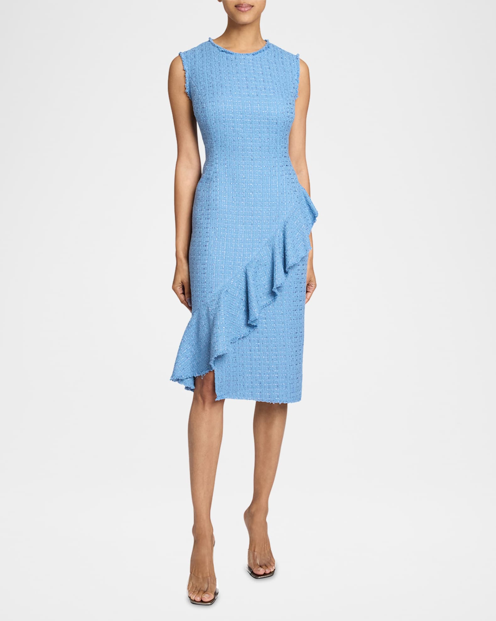 Sleeveless Ruffle Tweed Midi Dress 1