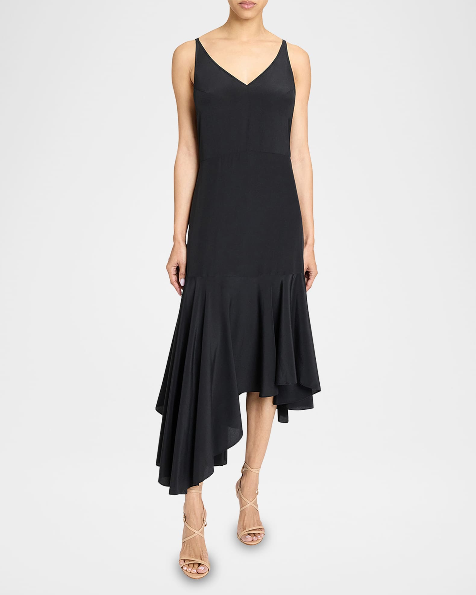Davin Asymmetric Crepe De Chine Midi Dress 1