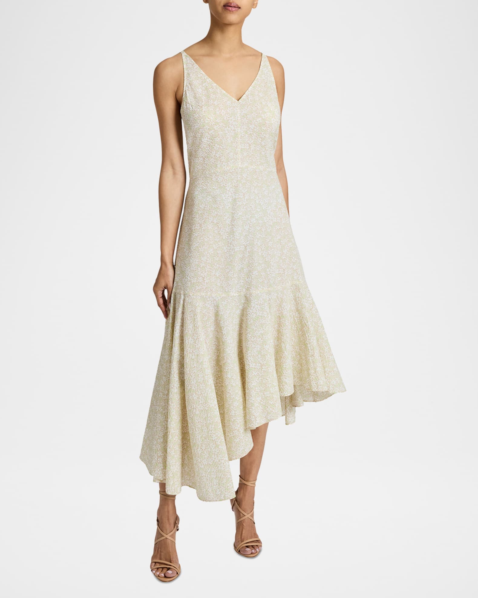 Davin Asymmetric Floral Seersucker Midi Dress 1