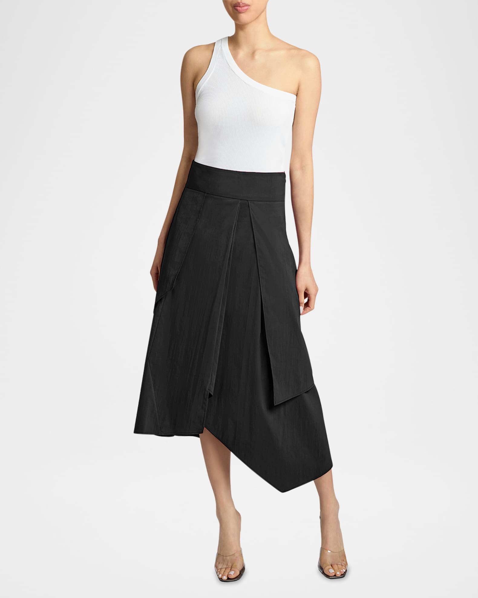 Multi-Panel Asymmetric Stretch Cotton Midi Skirt 1