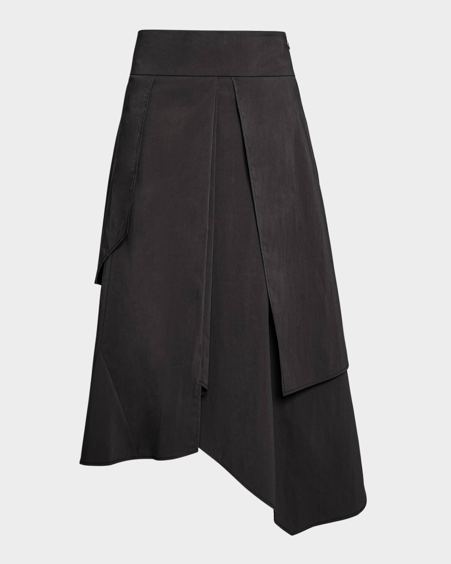 Multi-Panel Asymmetric Stretch Cotton Midi Skirt 0