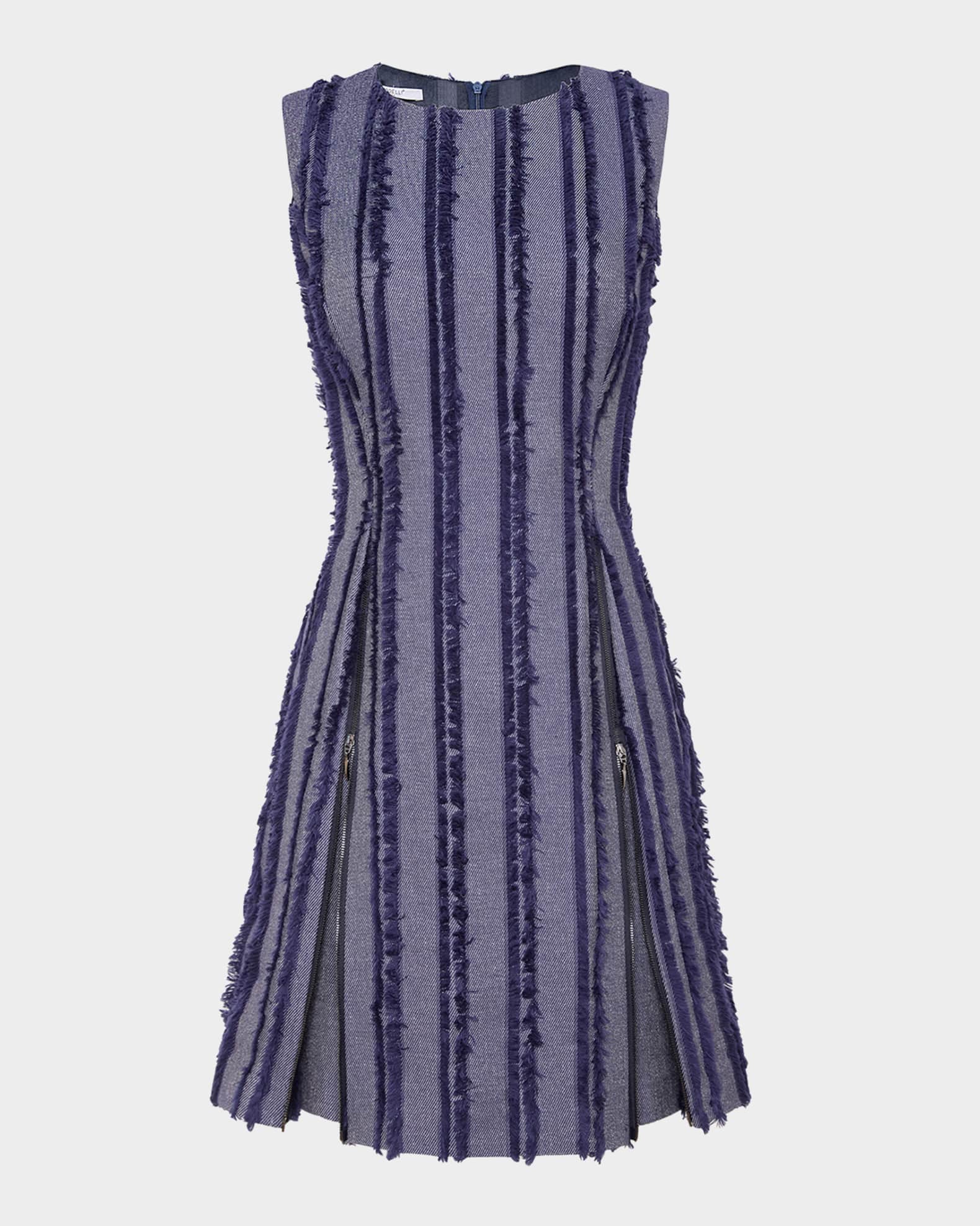 Ida Sleeveless Fringe-Trim Denim Mini Dress 0
