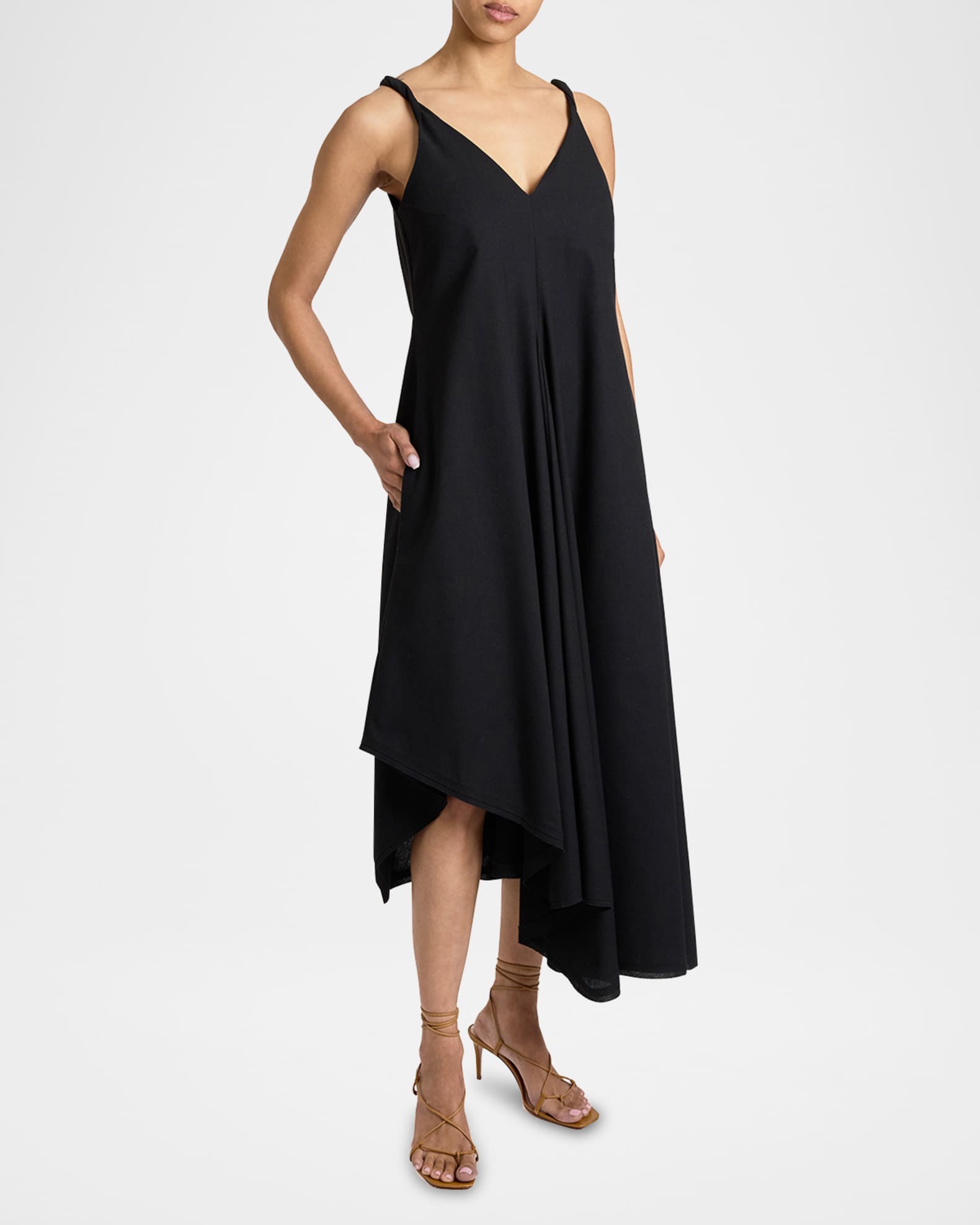 Kourt Asymmetric Linen-Blend Midi Dress 1