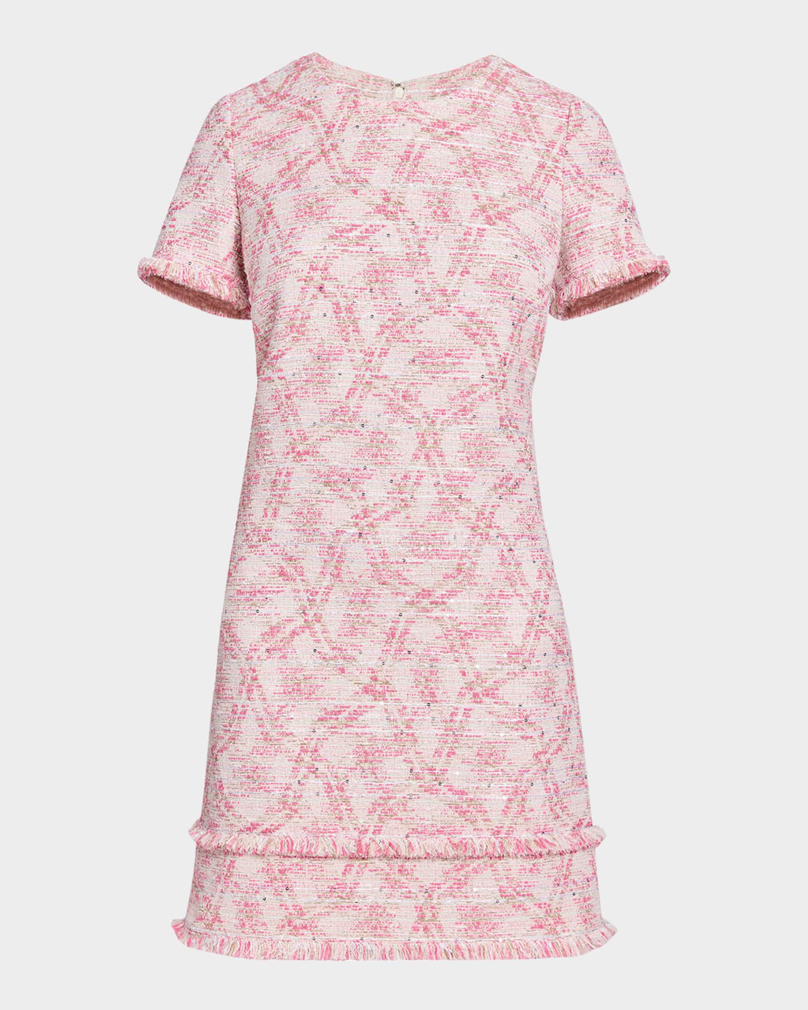 Fringe-Trim Sequin Tweed Dress 0