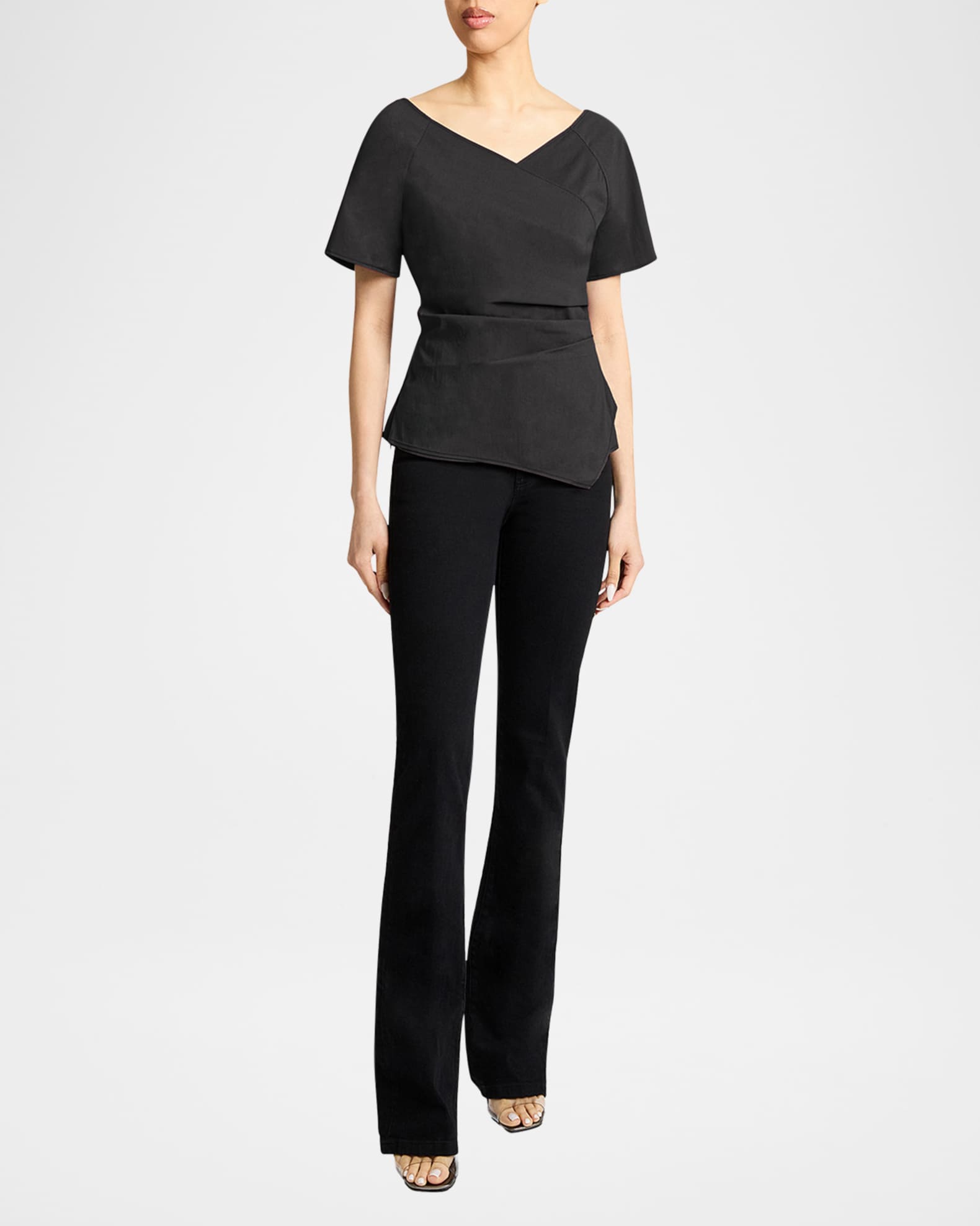 Pleated Asymmetric Faux Wrap Top 1