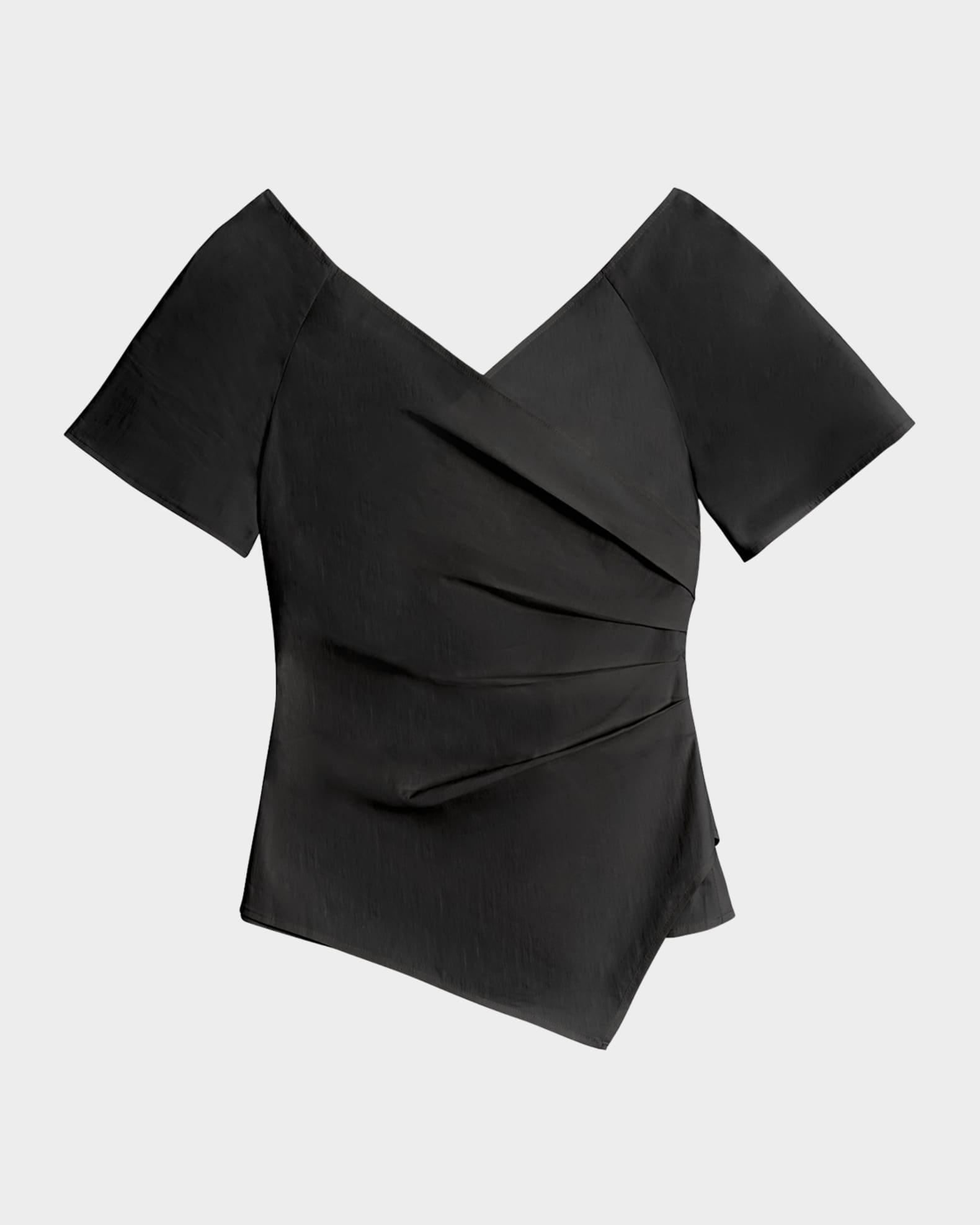Pleated Asymmetric Faux Wrap Top 0